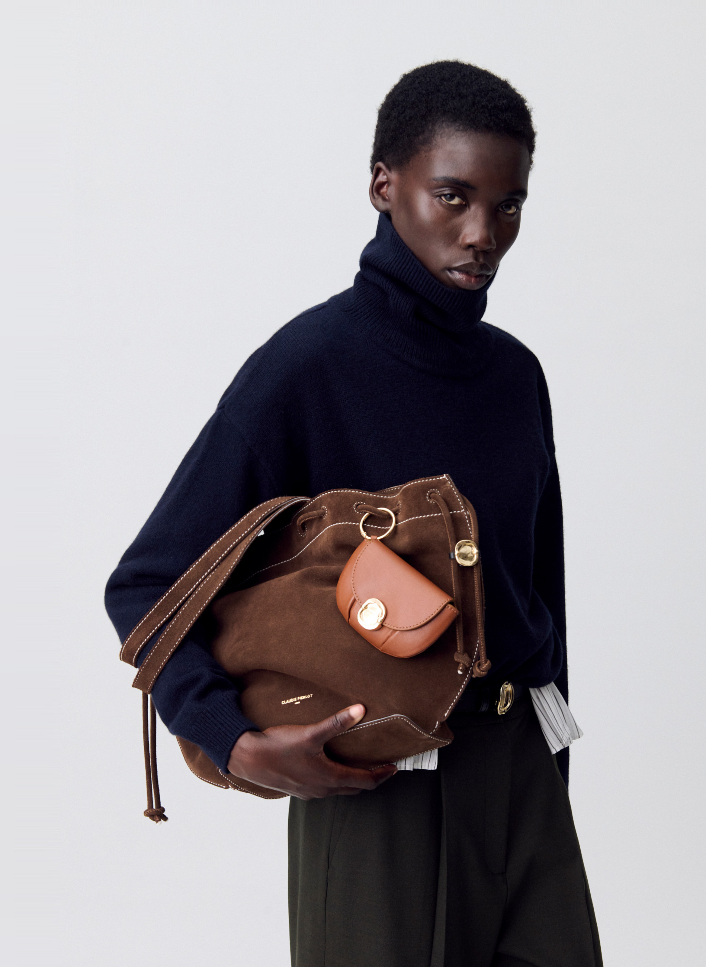 Cabas en cuir velours souple CLAUDIE PIERLOT Marron