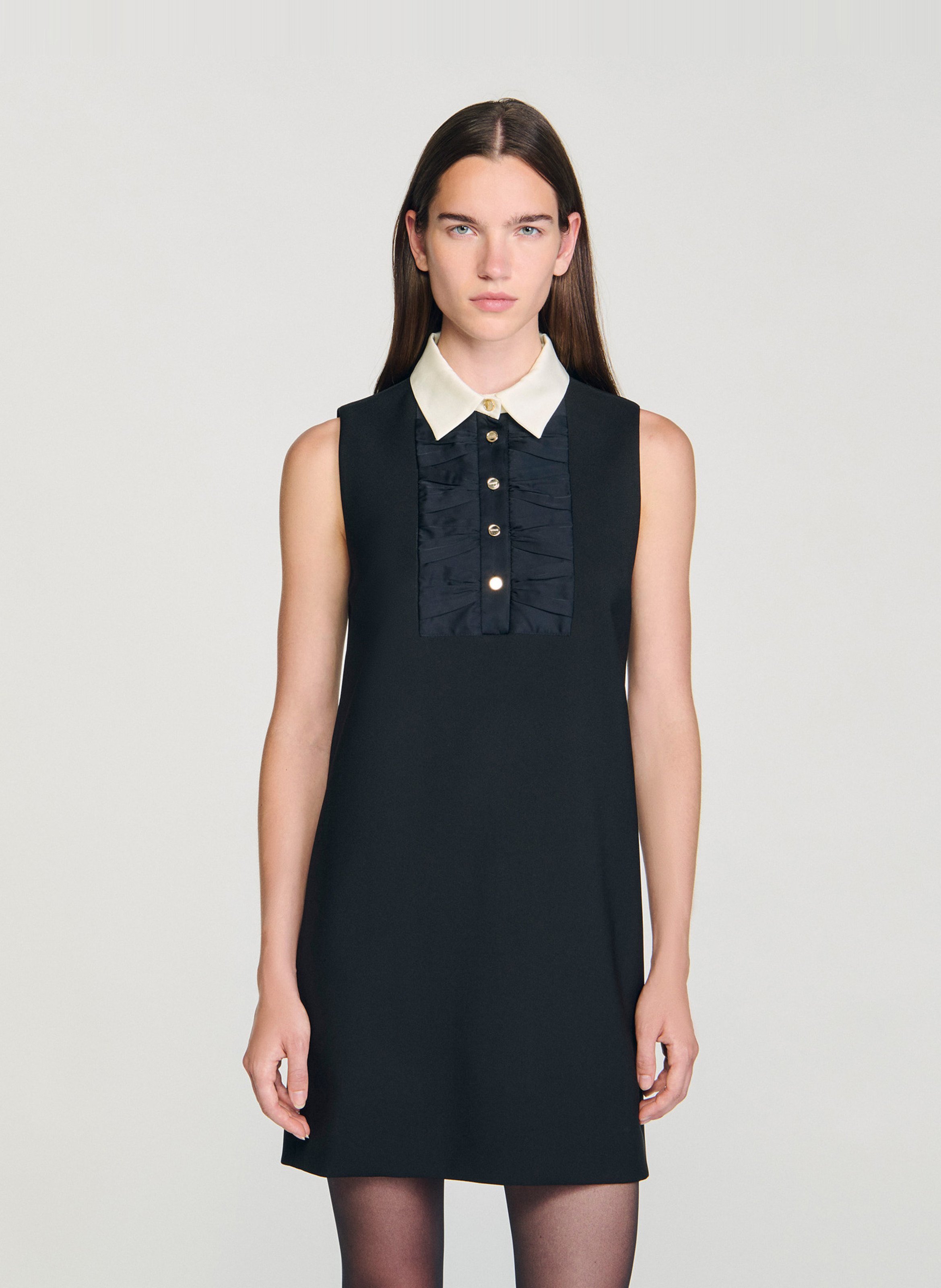 Robe courte sans manches avec col chemise SANDRO Noir
