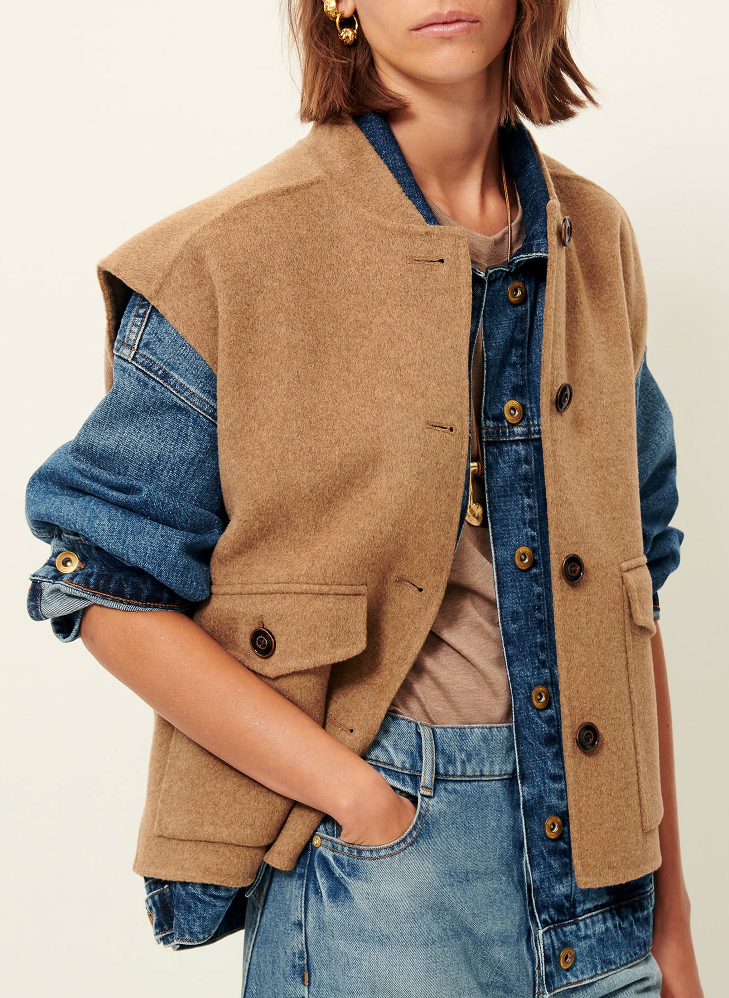 Veste oversize en laine mélangée parkless SESSUN Beige
