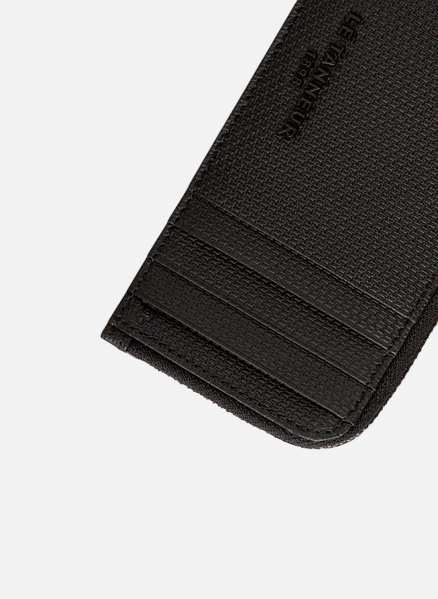 Porte carte large zippé emile en cuir signature t LE TANNEUR Noir