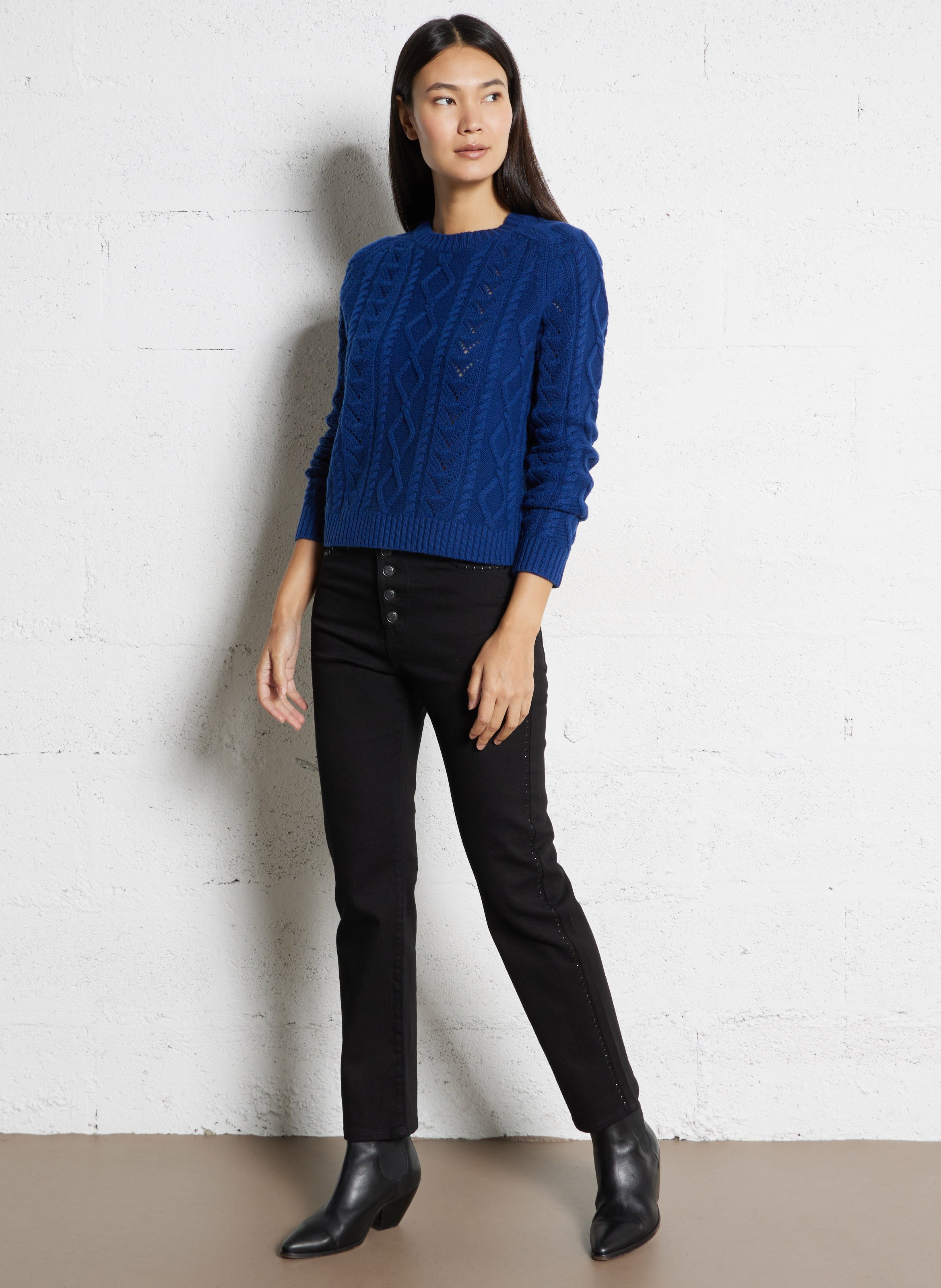 Pull col rond en laine IKKS Bleu
