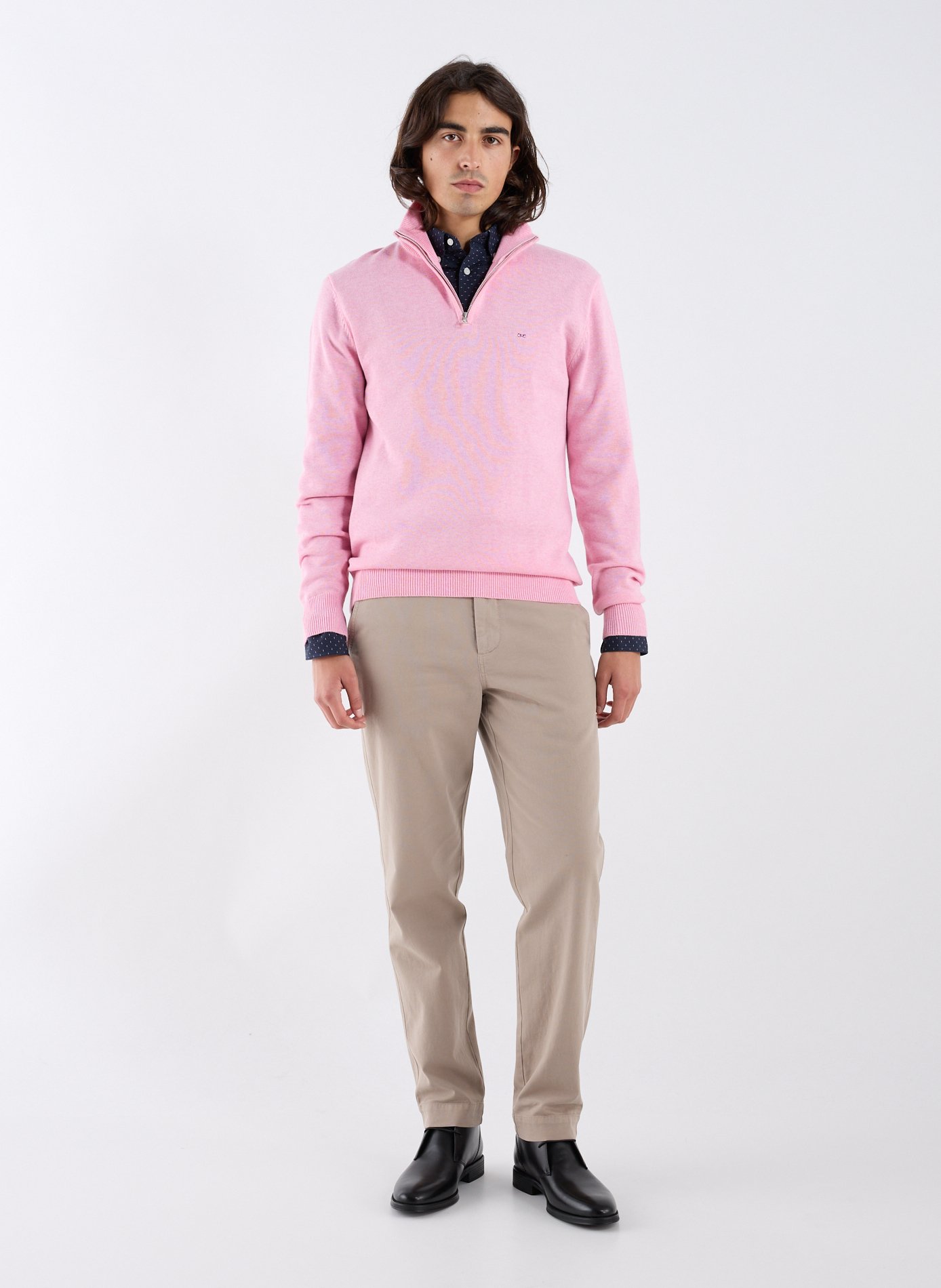 Pull col zippé en laine et coton EDEN PARK Rose