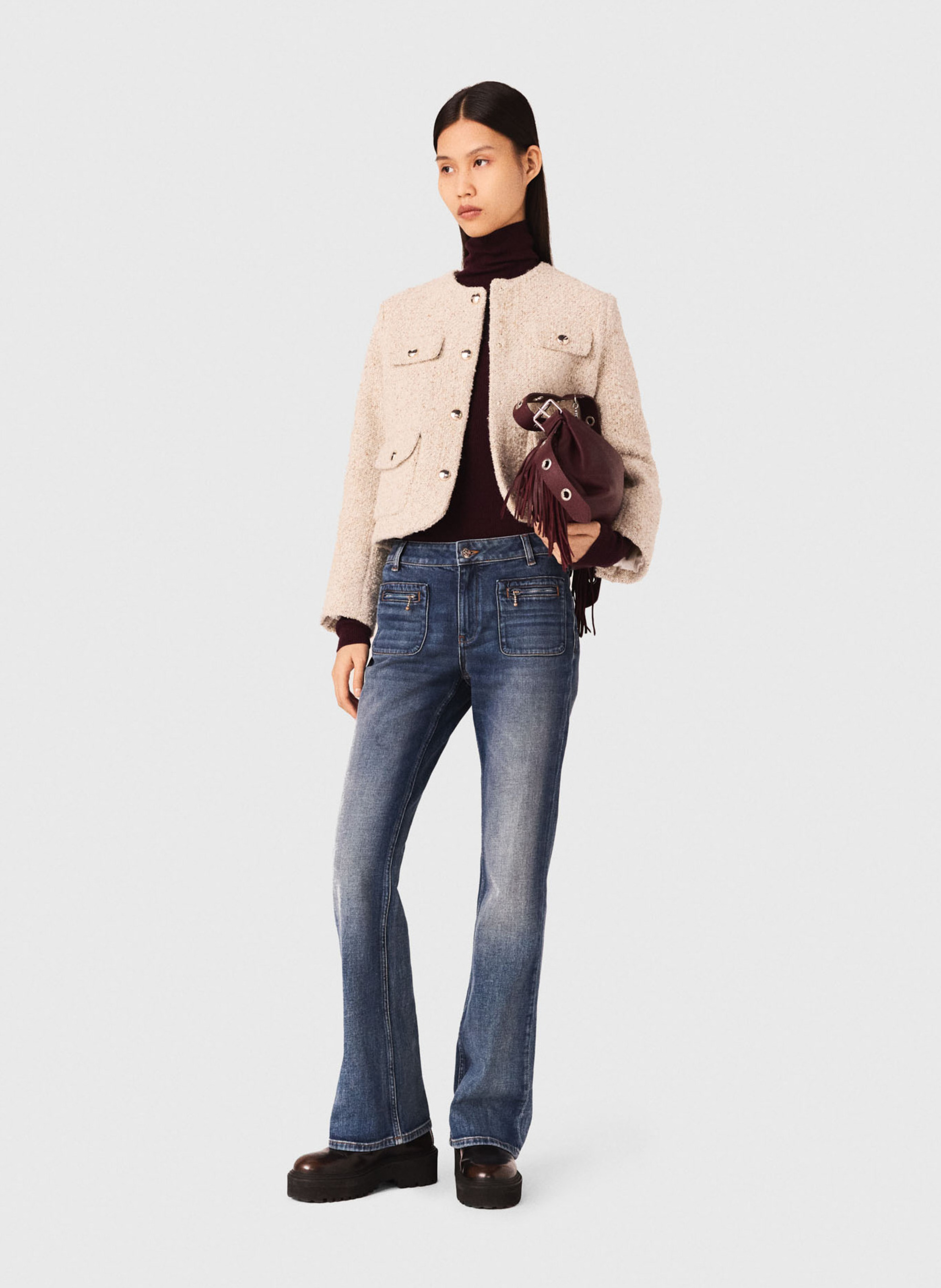 Veste courte boutonnée effet tweed MAJE Beige