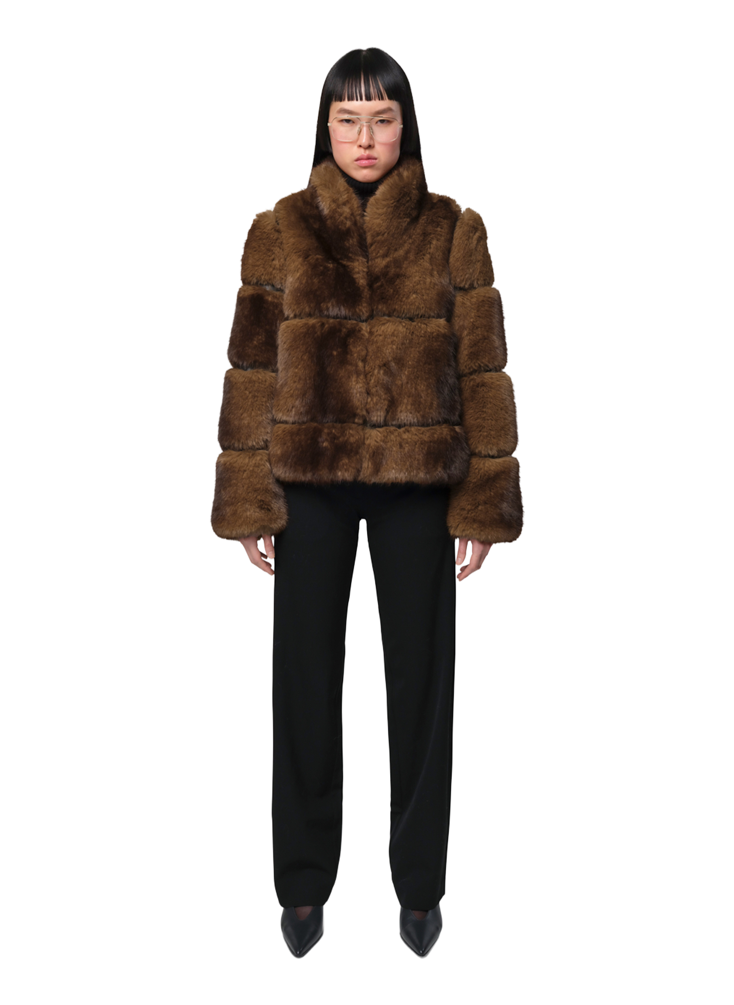 Fur high-neck top APPARIS Brown