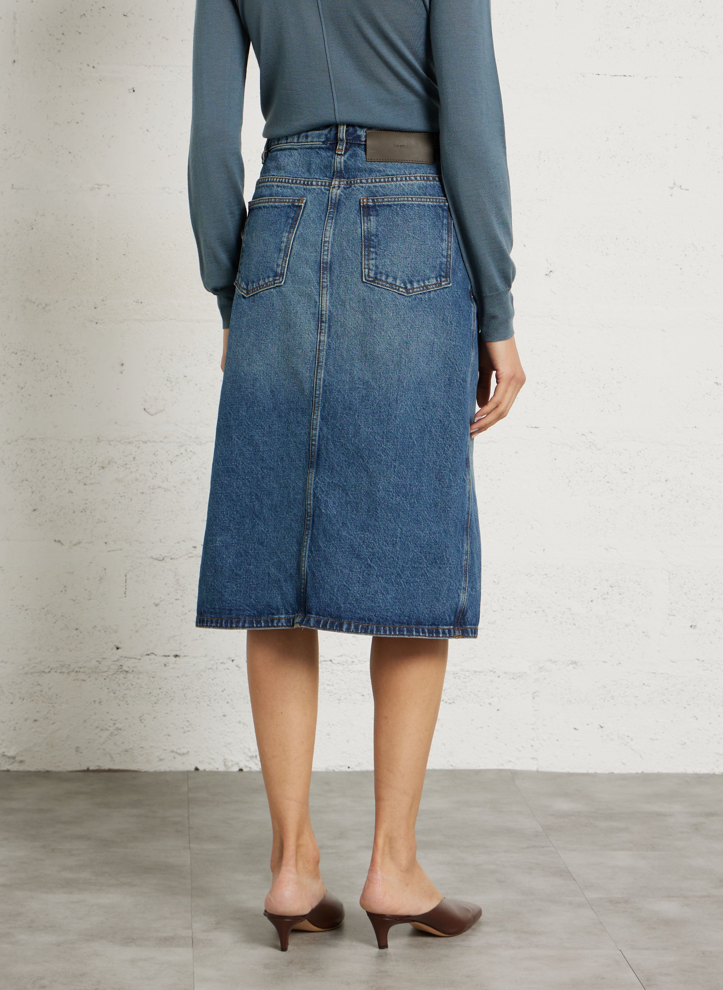 Jupe midi évasée en denim halo SOEUR Bleu
