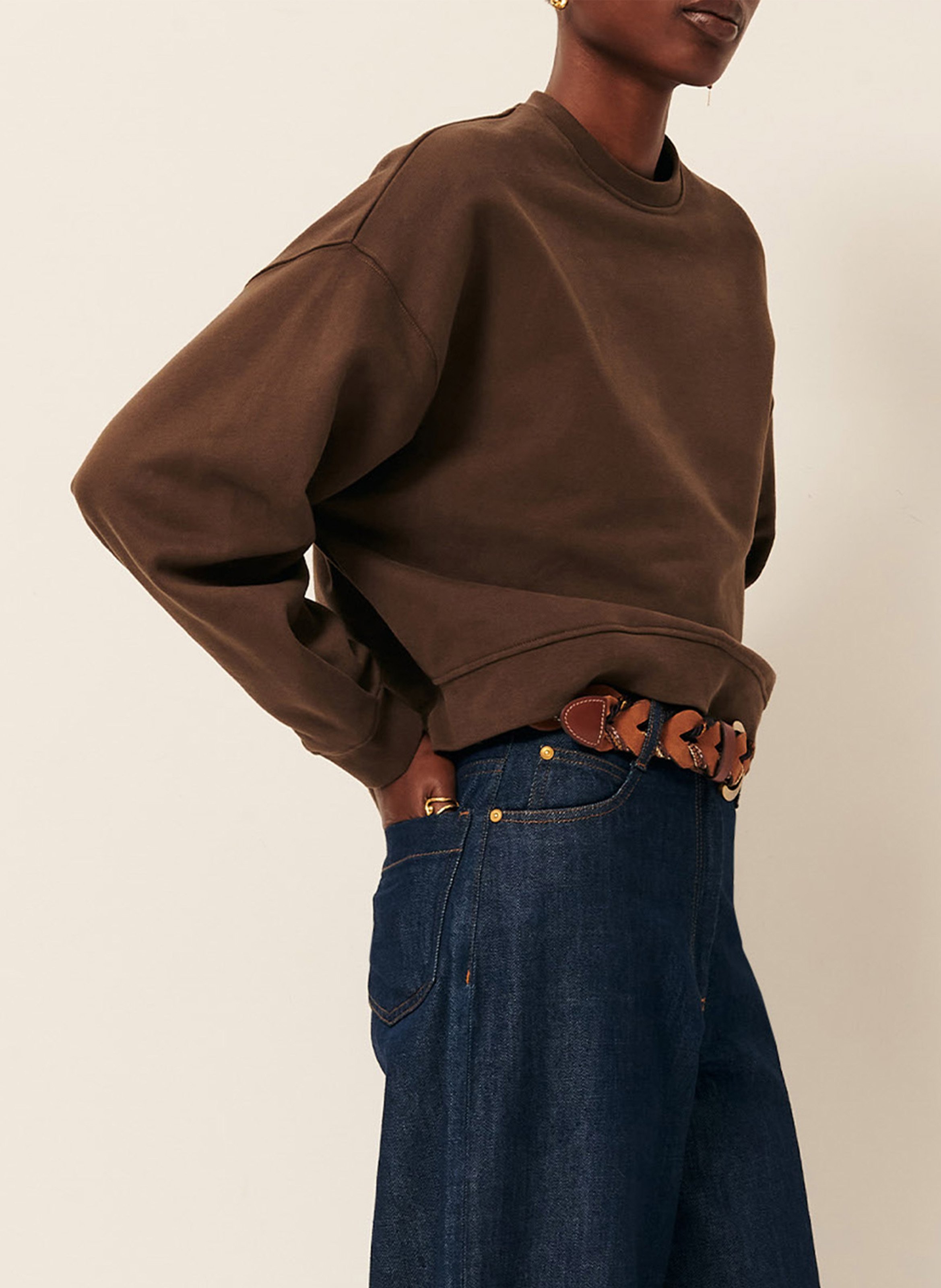 Sweat col rond en coton inea SESSUN Marron