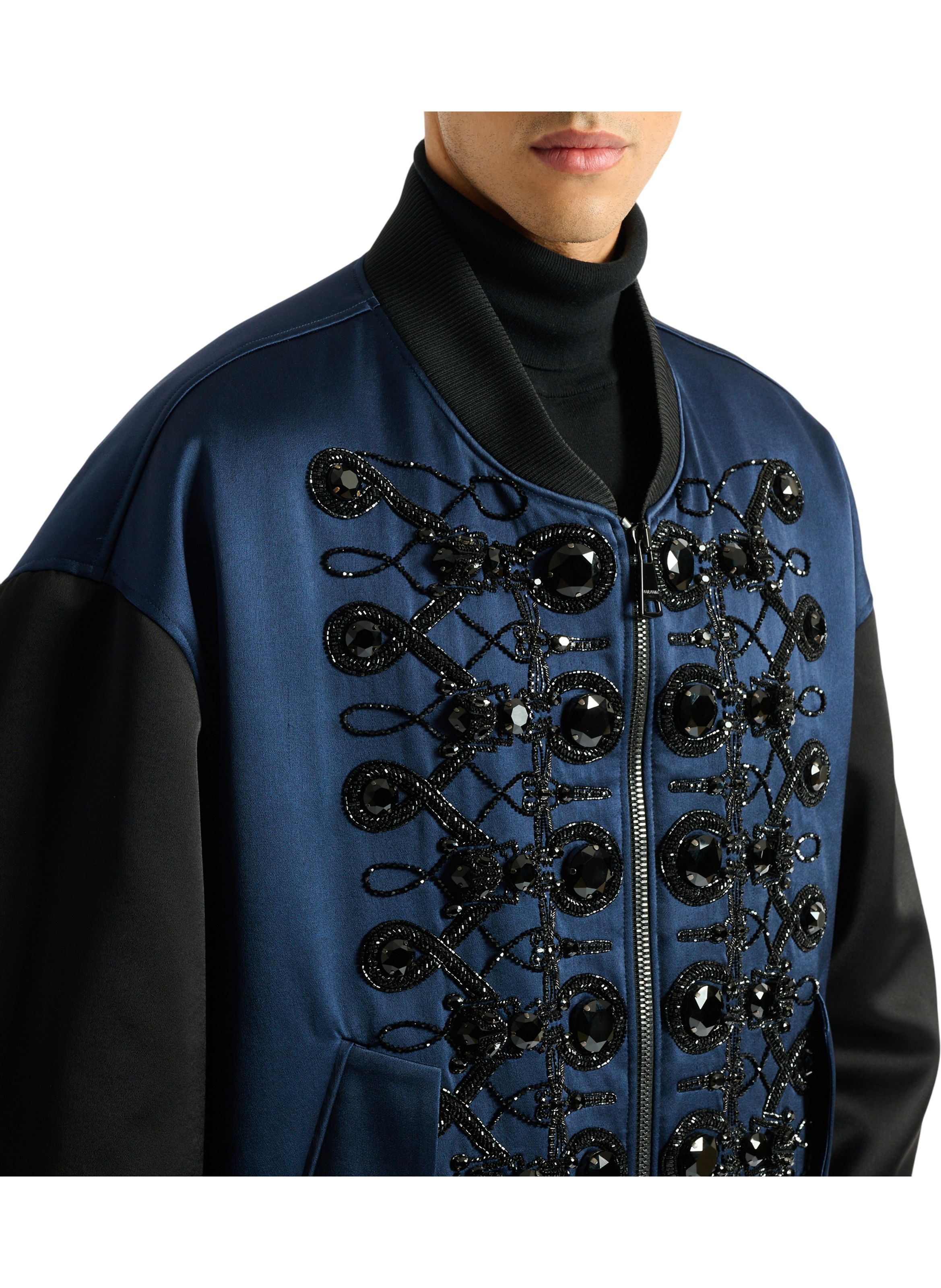Bomber à brandebourgs en satin BALMAIN Noir