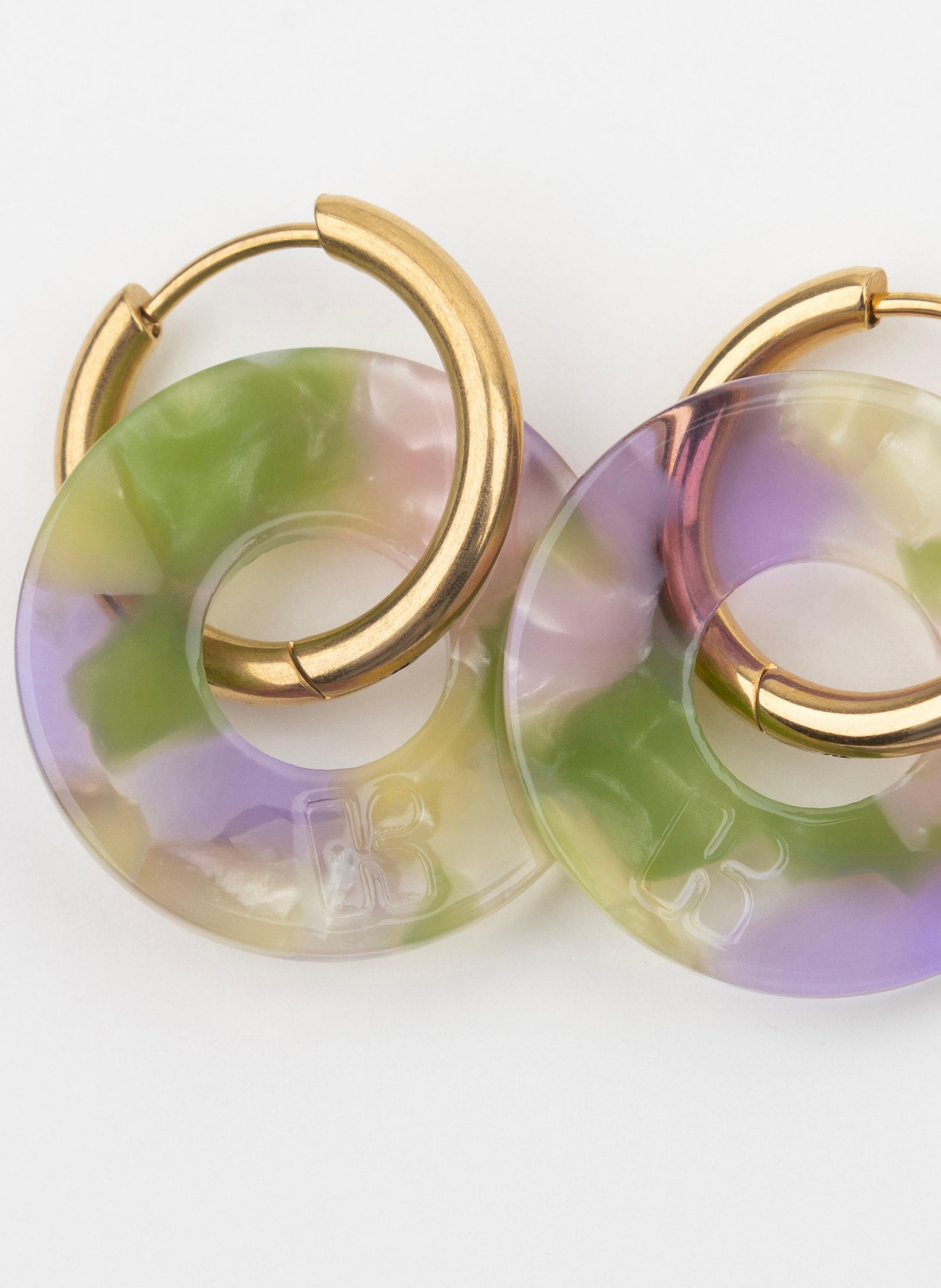 Boucles d'oreilles donuts avec anneaux en acier inoxydable argenté KURAGE GINZA Vert