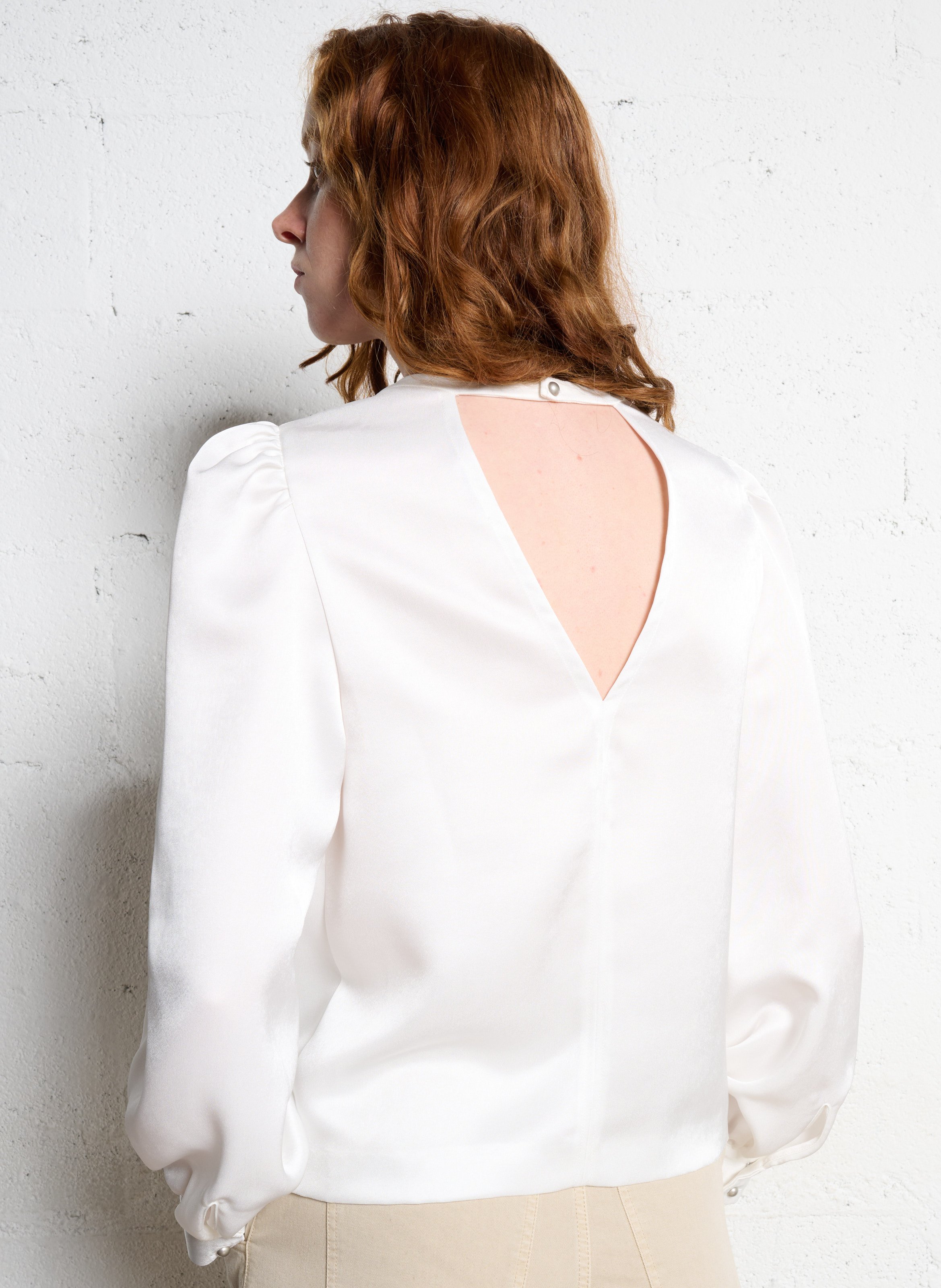 Top droit satiné col rond IKKS Blanc
