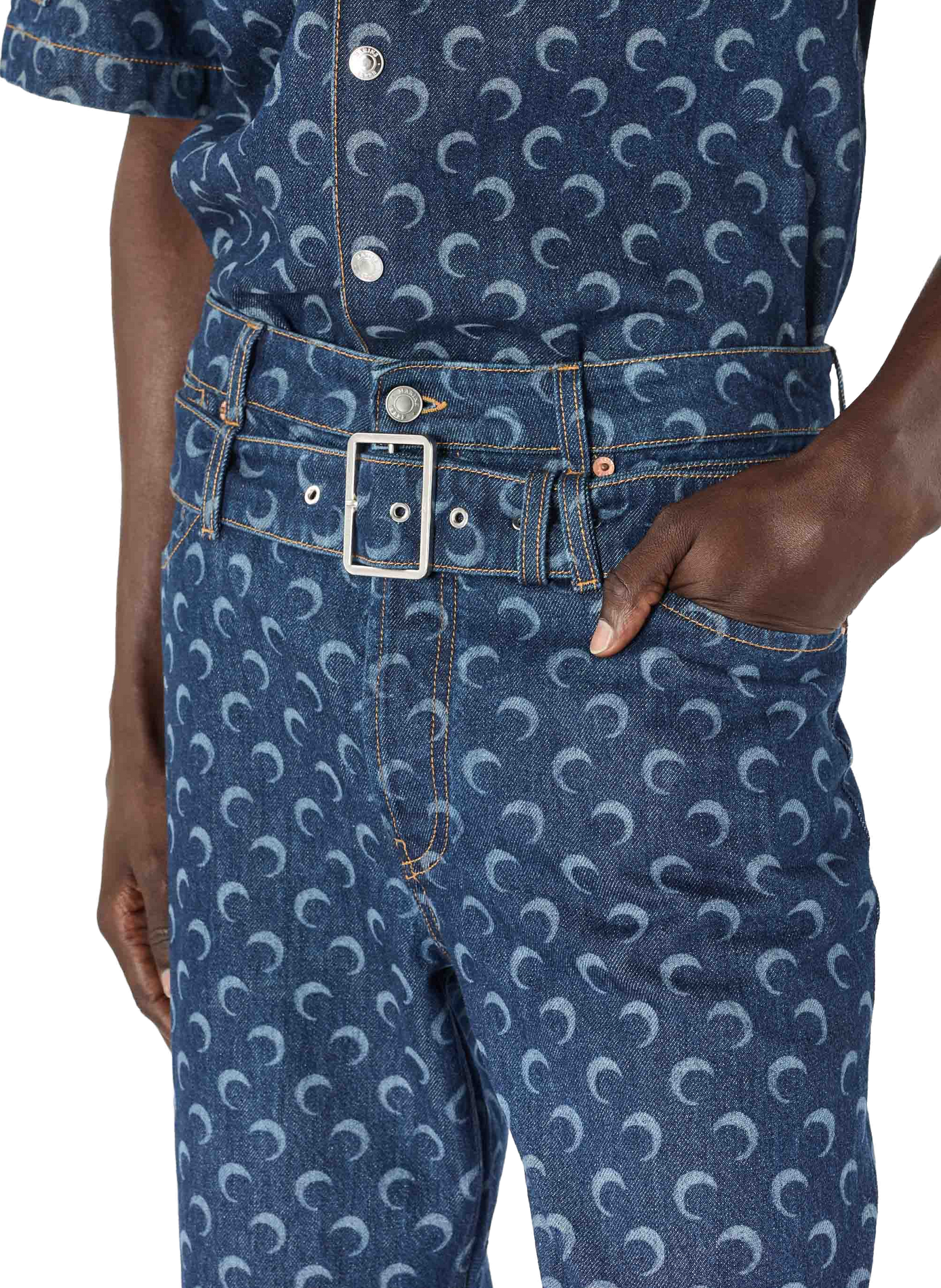 Jean droit ceinturé denim bleu nuit MARINE SERRE Bleu