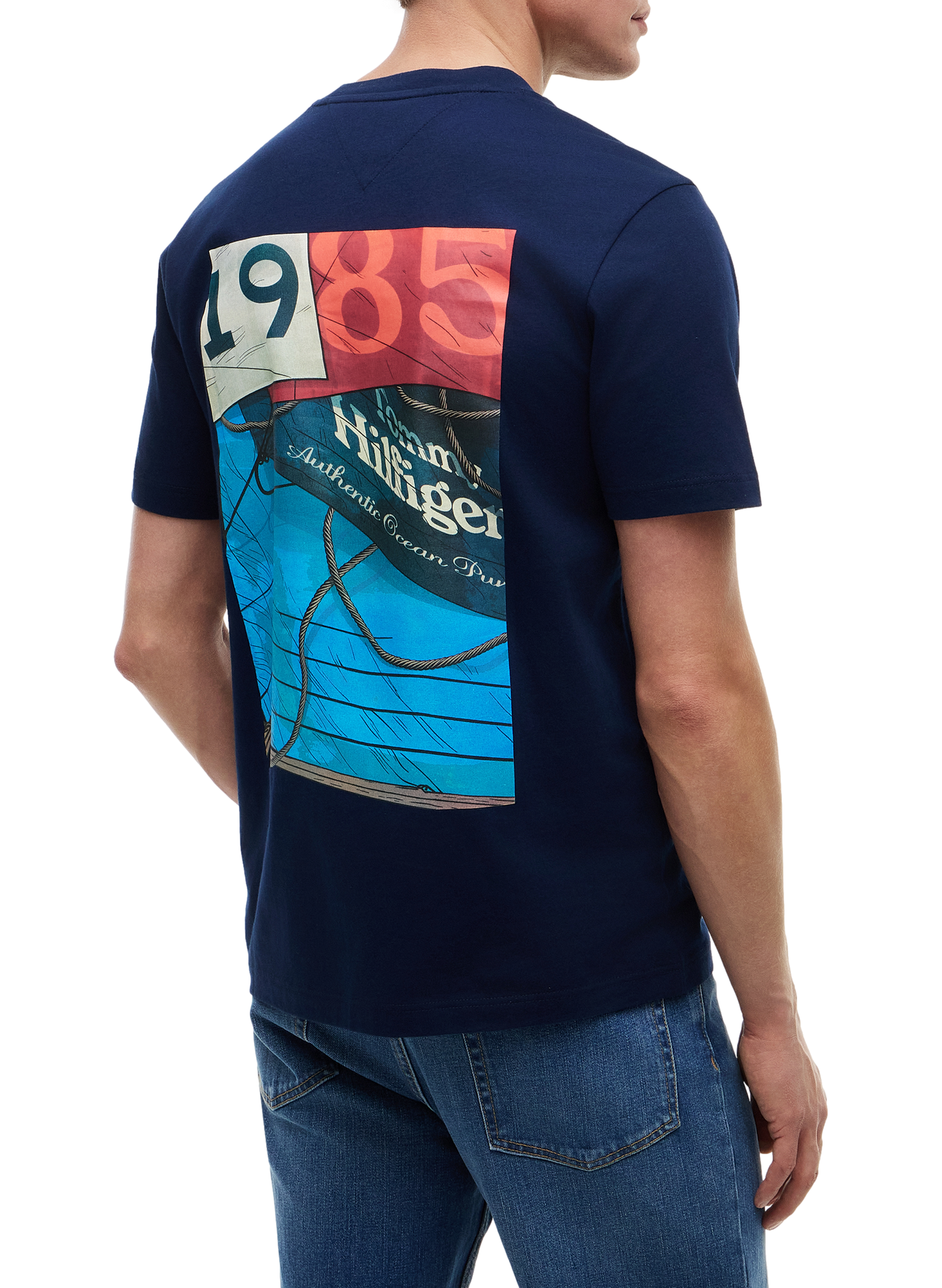 T-shirt droit imprimé en coton TOMMY HILFIGER Bleu