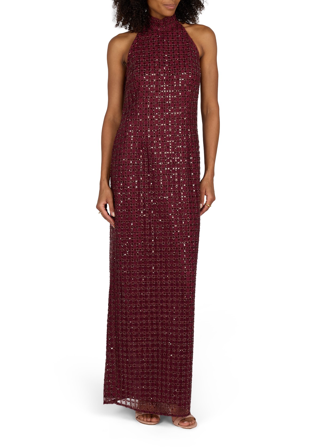 Fitted backless dress with pearls and sequins ROTATE Red