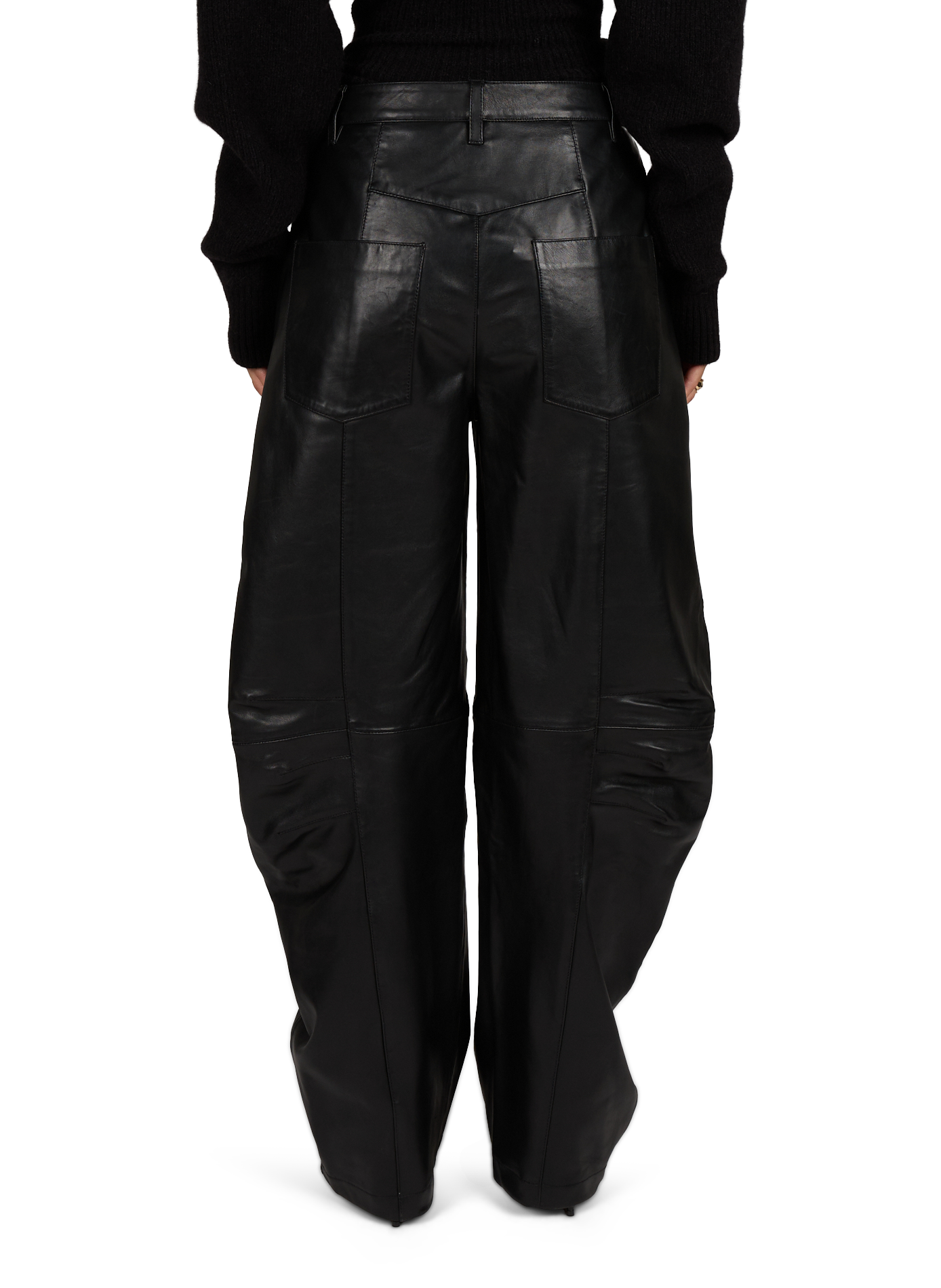 Pantalon large en cuir ROTATE Schwarz