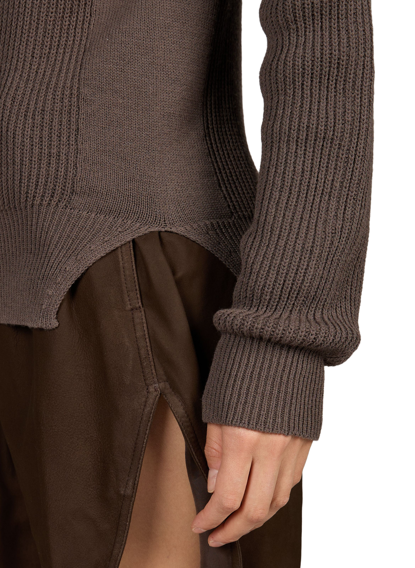 Pull mailles col rond en laine RICK OWENS Marron