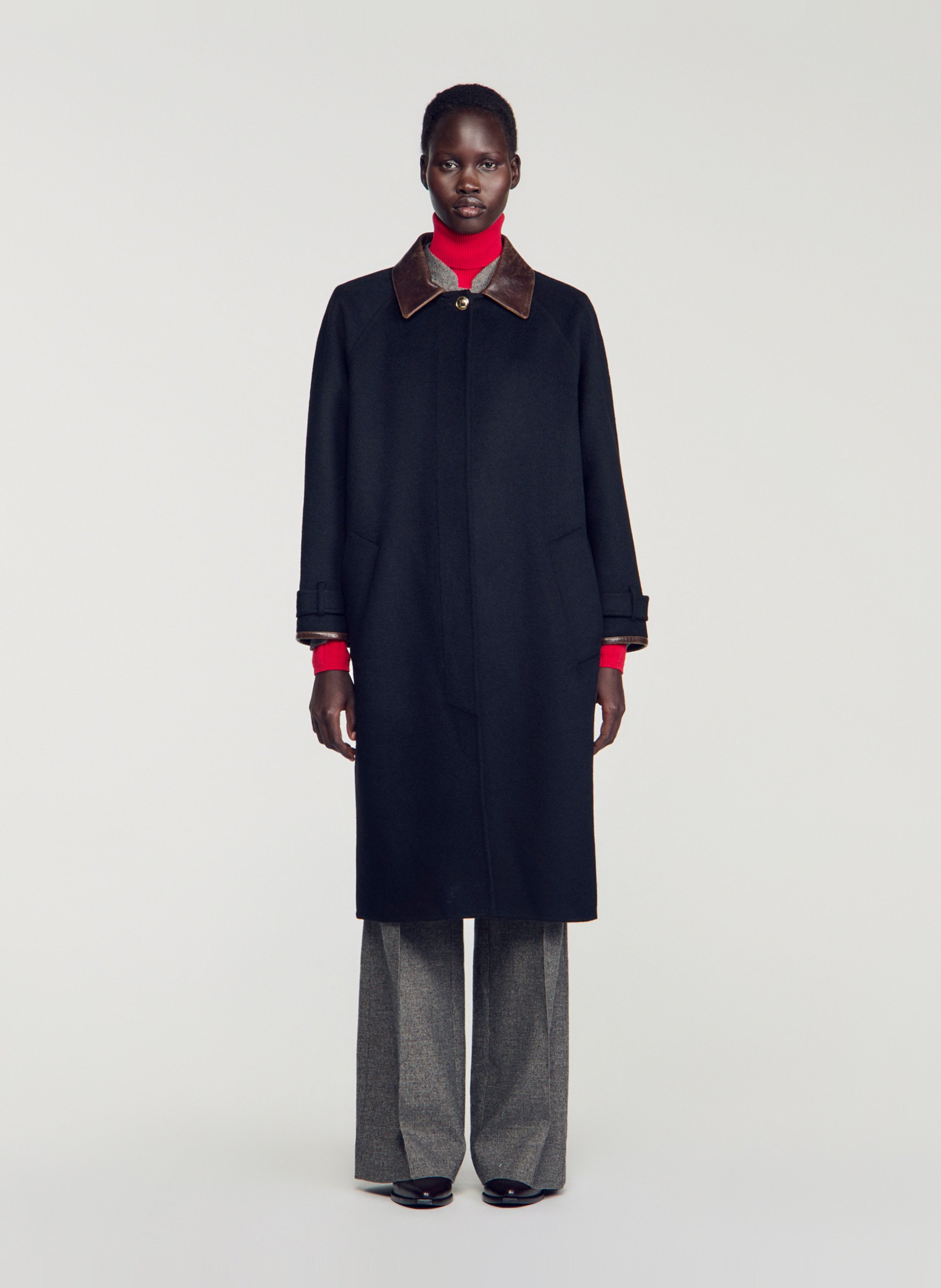 Manteau col classique en laine SANDRO Noir