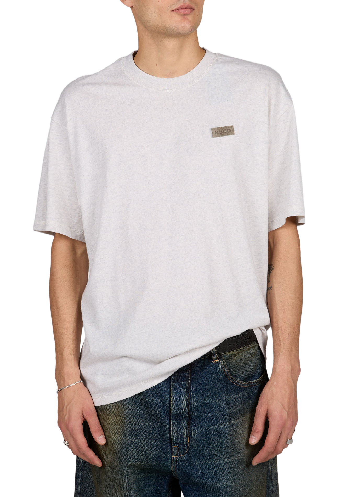 Einfarbiges, gerade geschnittenes T-Shirt mit Rundhalsausschnitt HUGO BLUE Grau