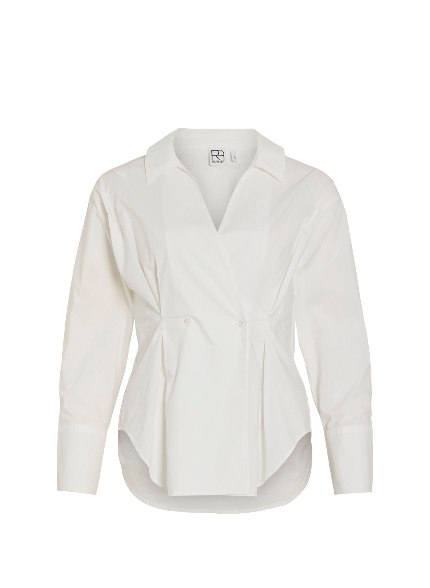 Camicia aderente in cotone con scollo a V ROUGE EDIT Beige