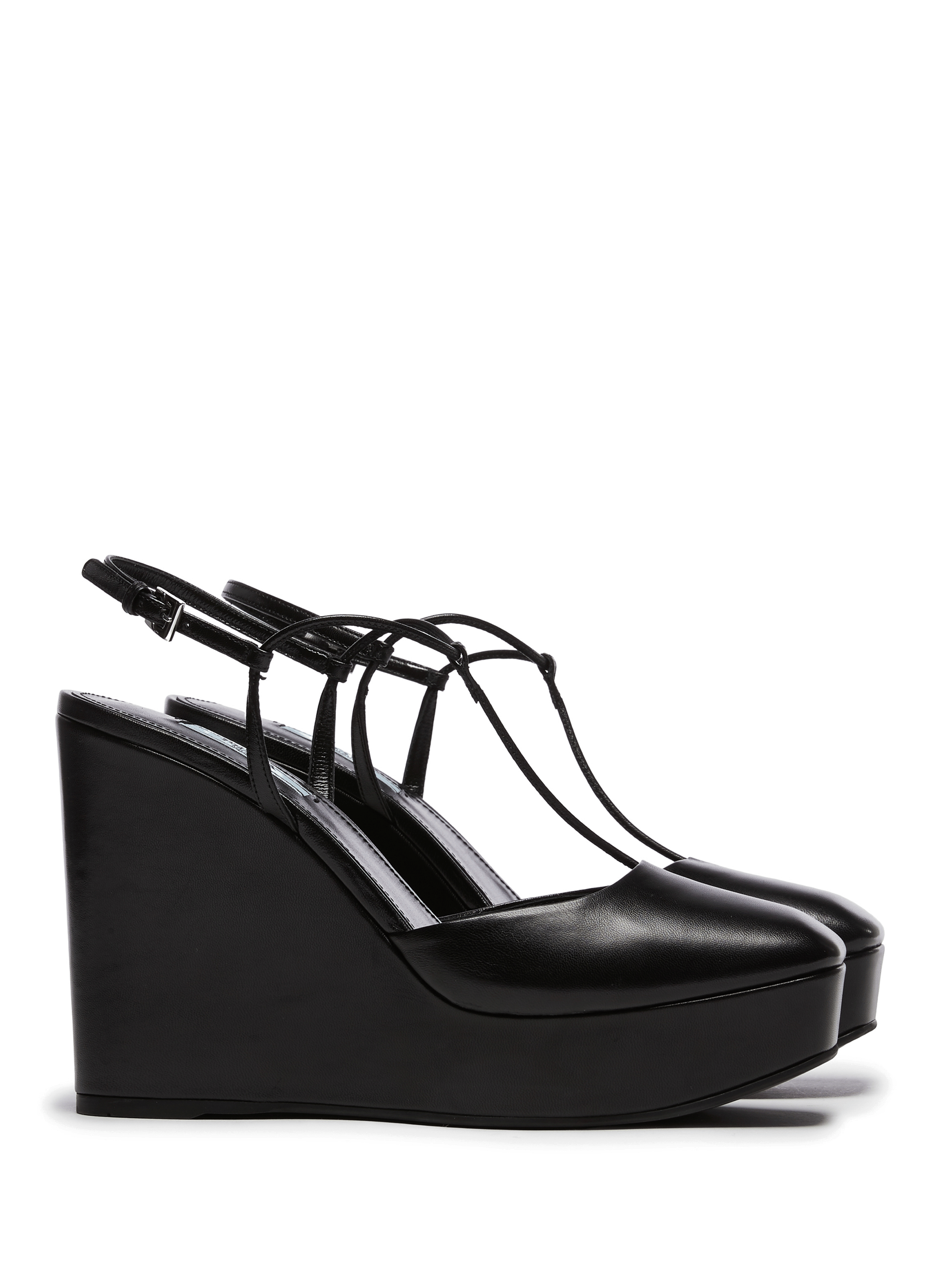 Leather Wedge Sandals PRADA Black