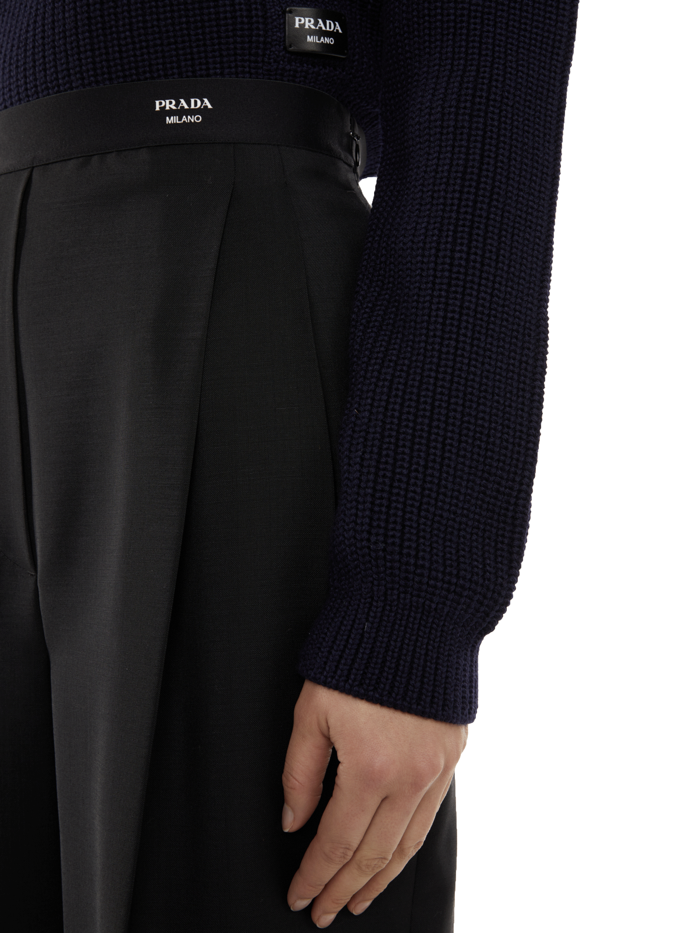 Pantalon large en laine PRADA Noir