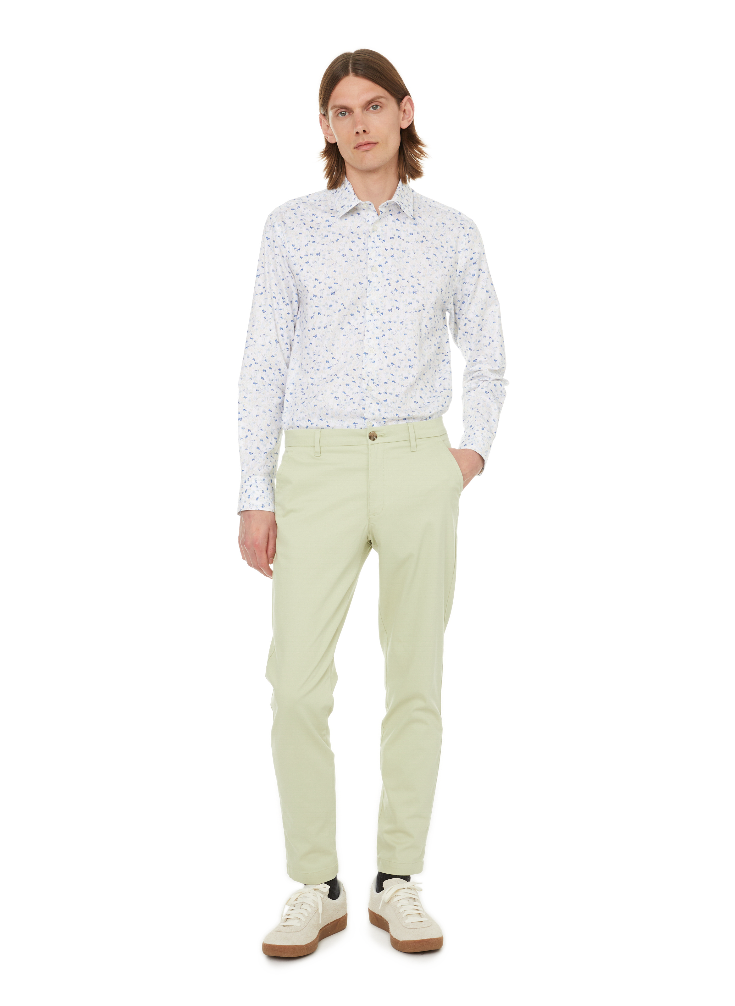 Printed cotton shirt  SELECTED White