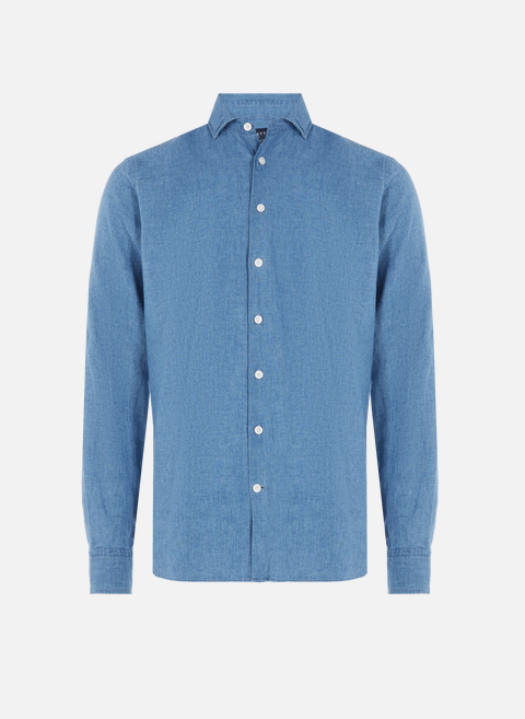 Plain linen and cotton shirt BlueHACKETT 