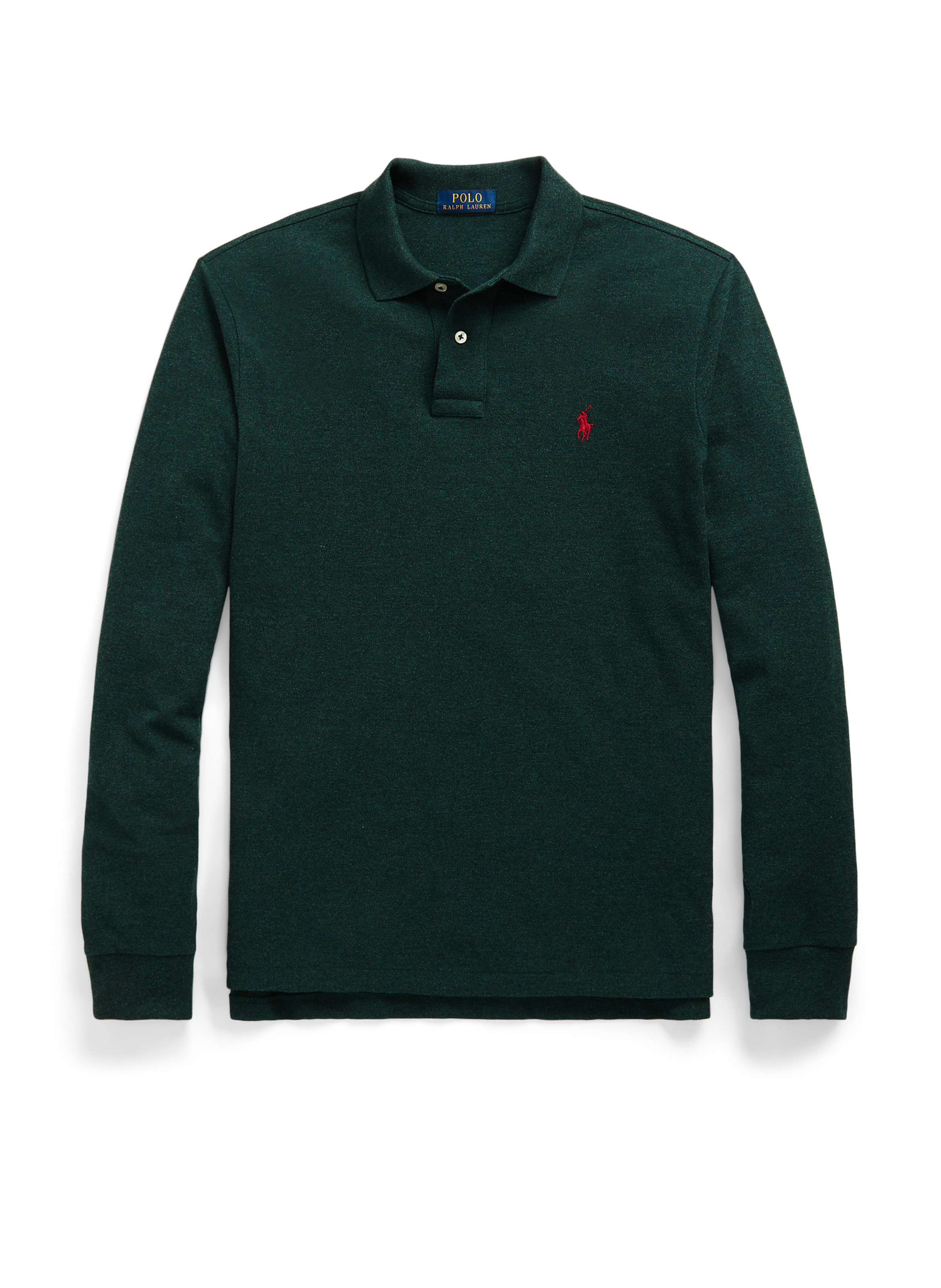 POLO RALPH LAUREN Polo slim à manches longues en maille piqué de coton Vert