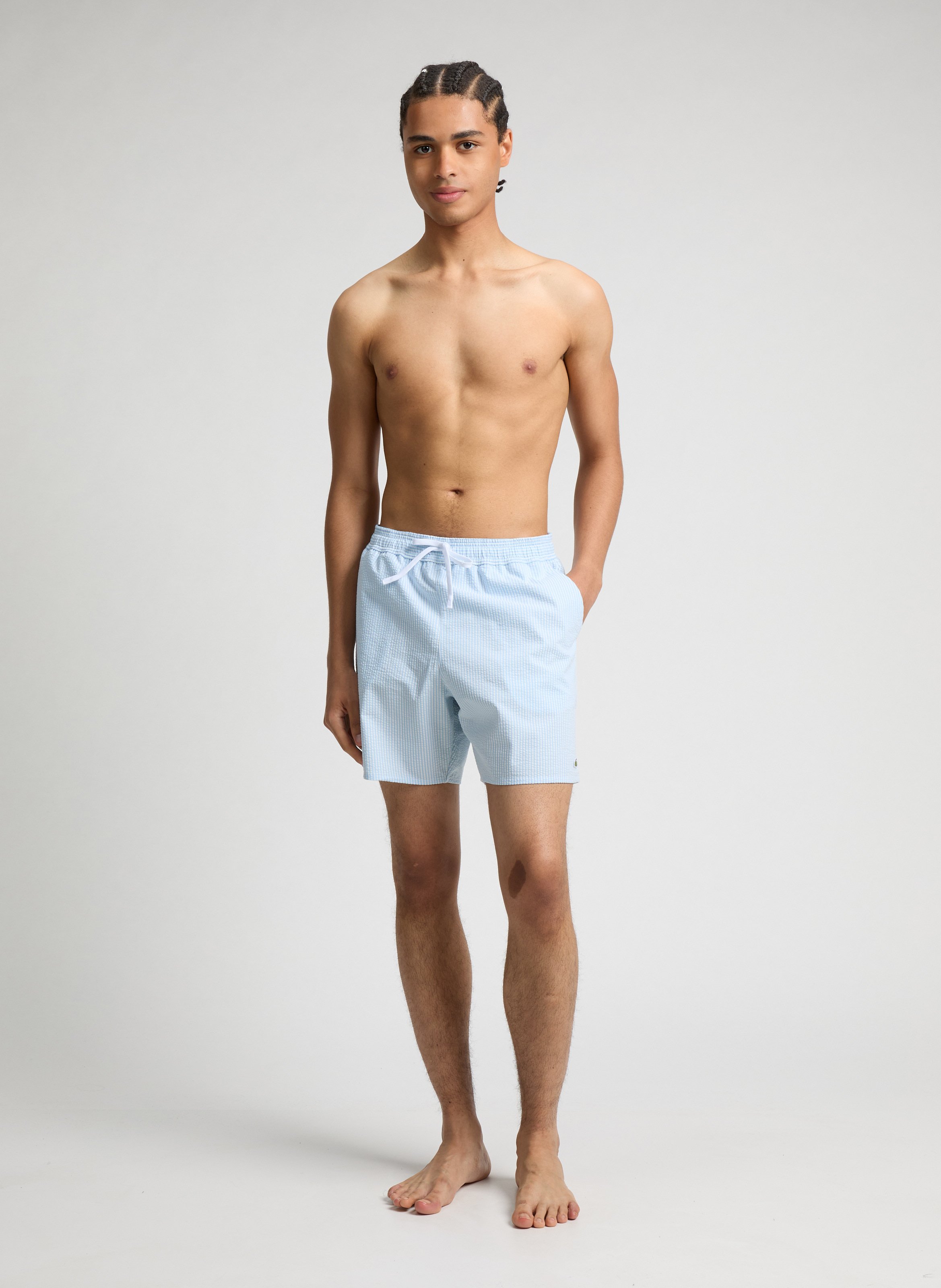 Striped cotton-blend shorts LACOSTE Blue