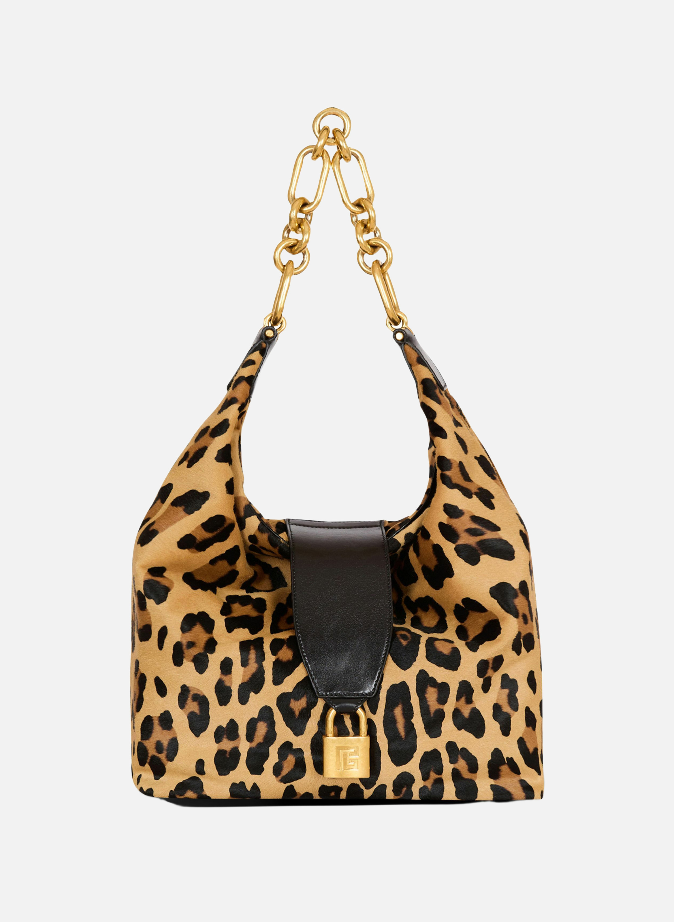 Sac sync hobo en cuir imprimé motif léopard BALMAIN Marron