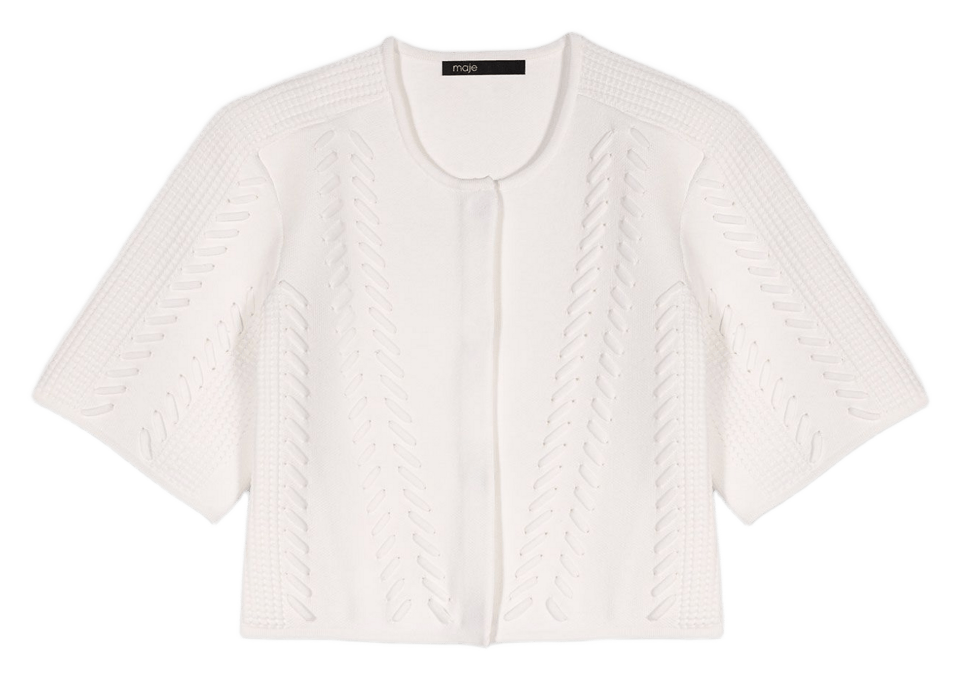 Cardigan court en maille tressée MAJE Blanc