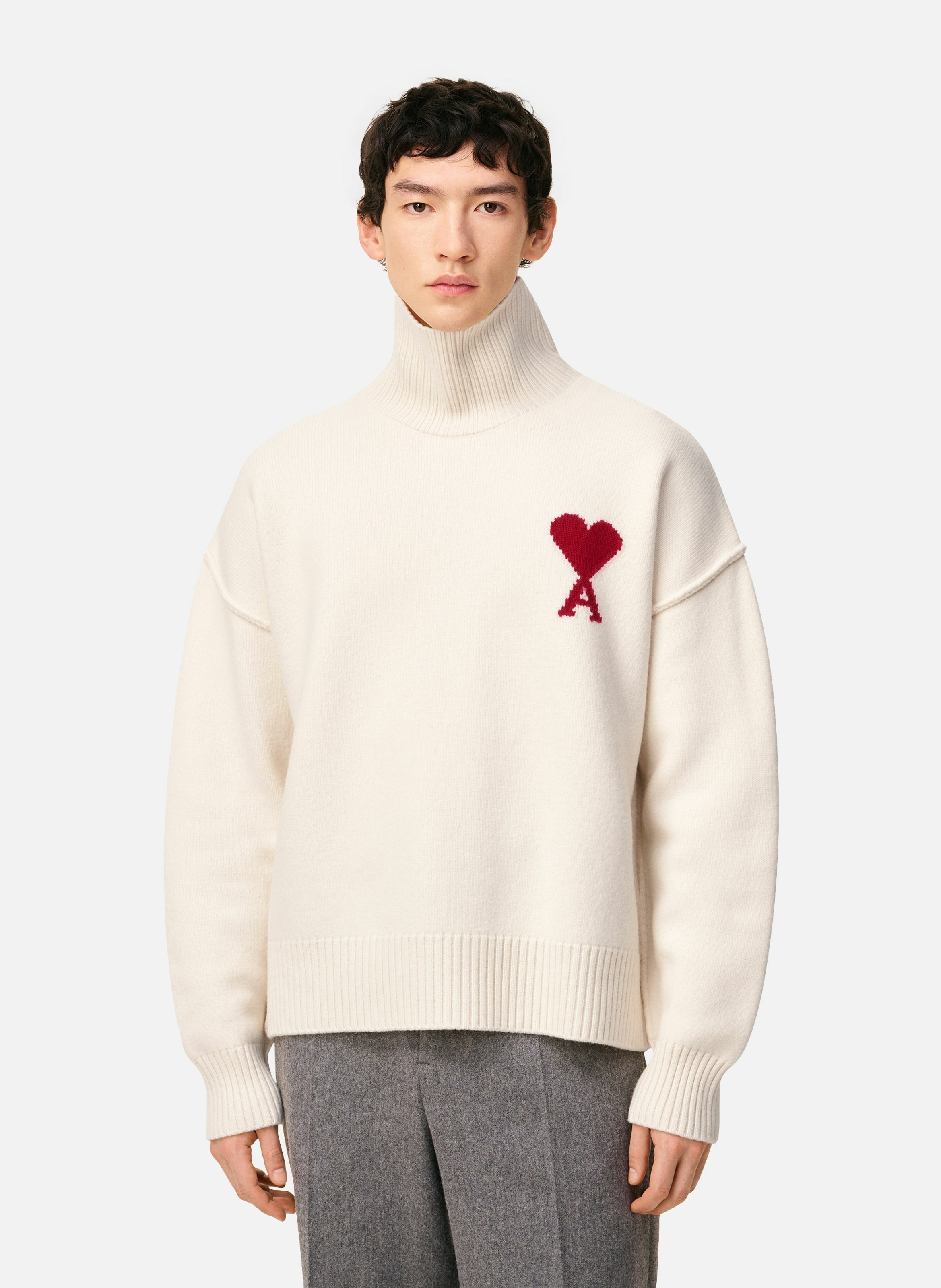 Pull col cheminée ami de coeur en laine unisexe AMI PARIS Blanc