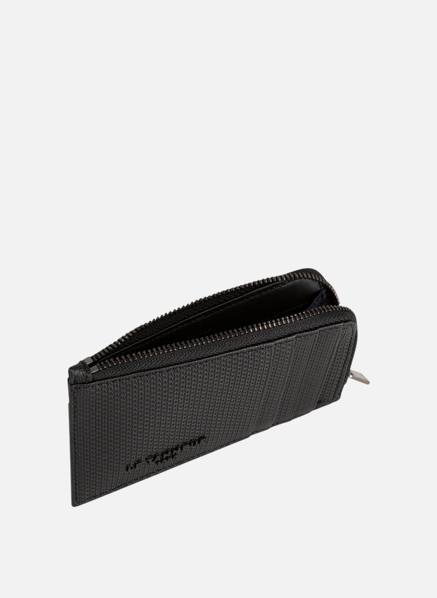 Porte carte large zippé emile en cuir signature t LE TANNEUR Noir