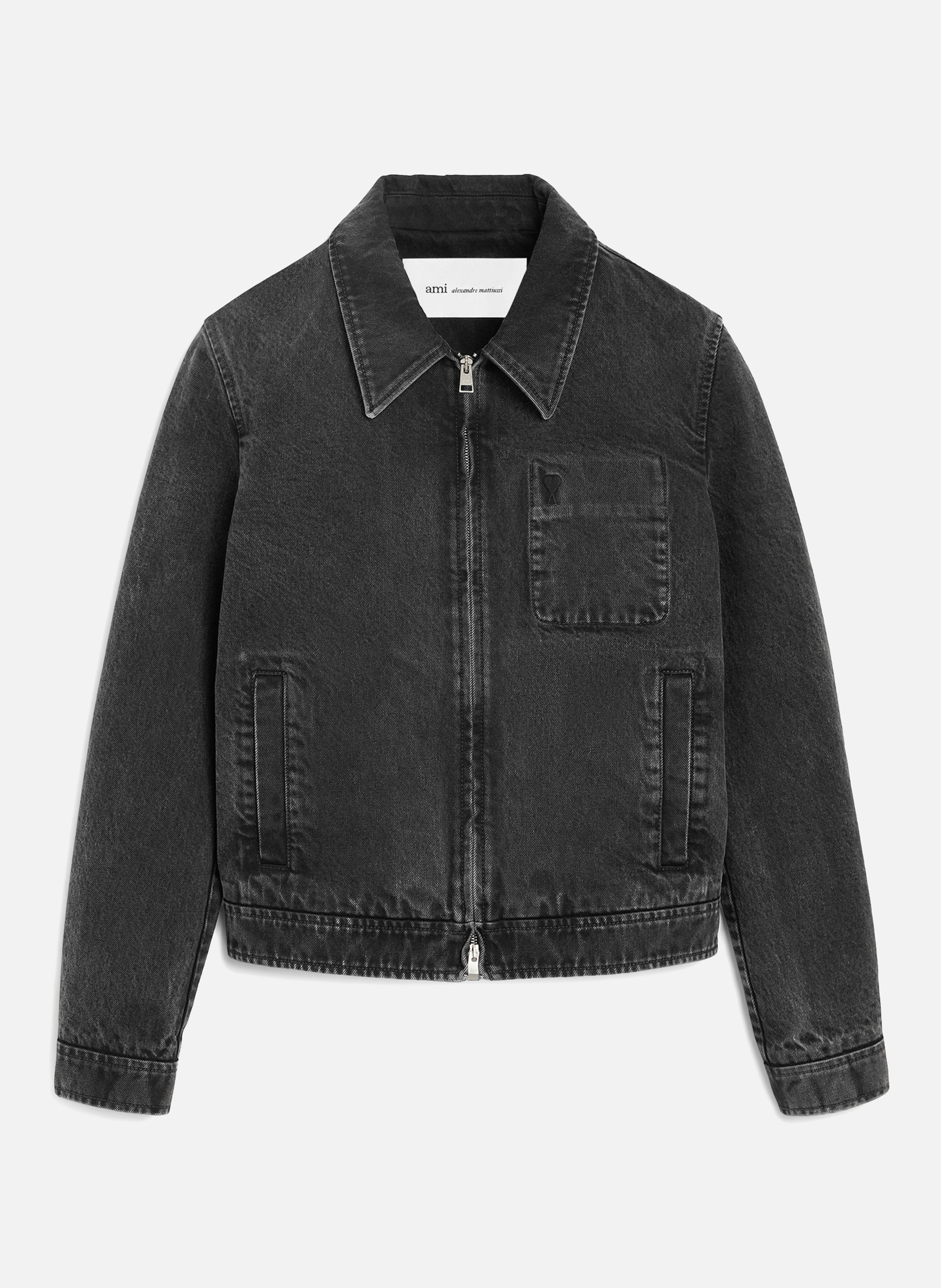 Blouson zippé ami de coeur ton sur ton en coton AMI PARIS Gris