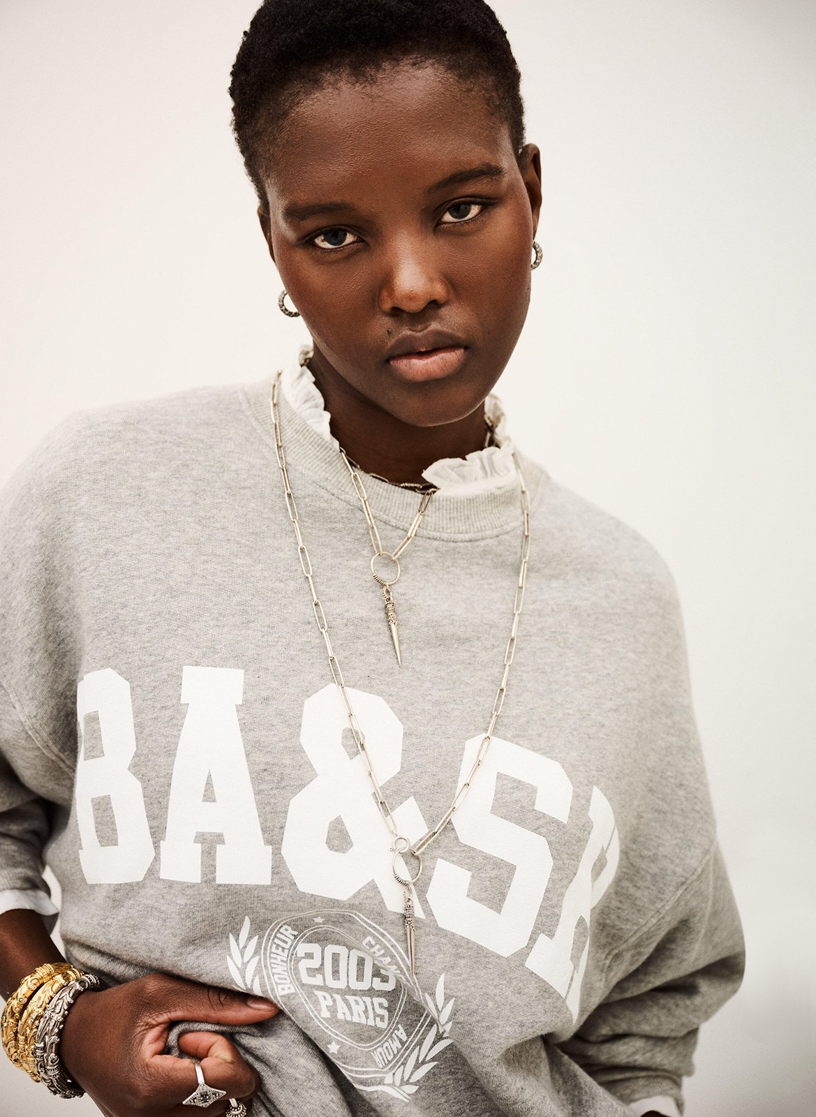 Sweat col rond en coton benjamin BA&SH Gris