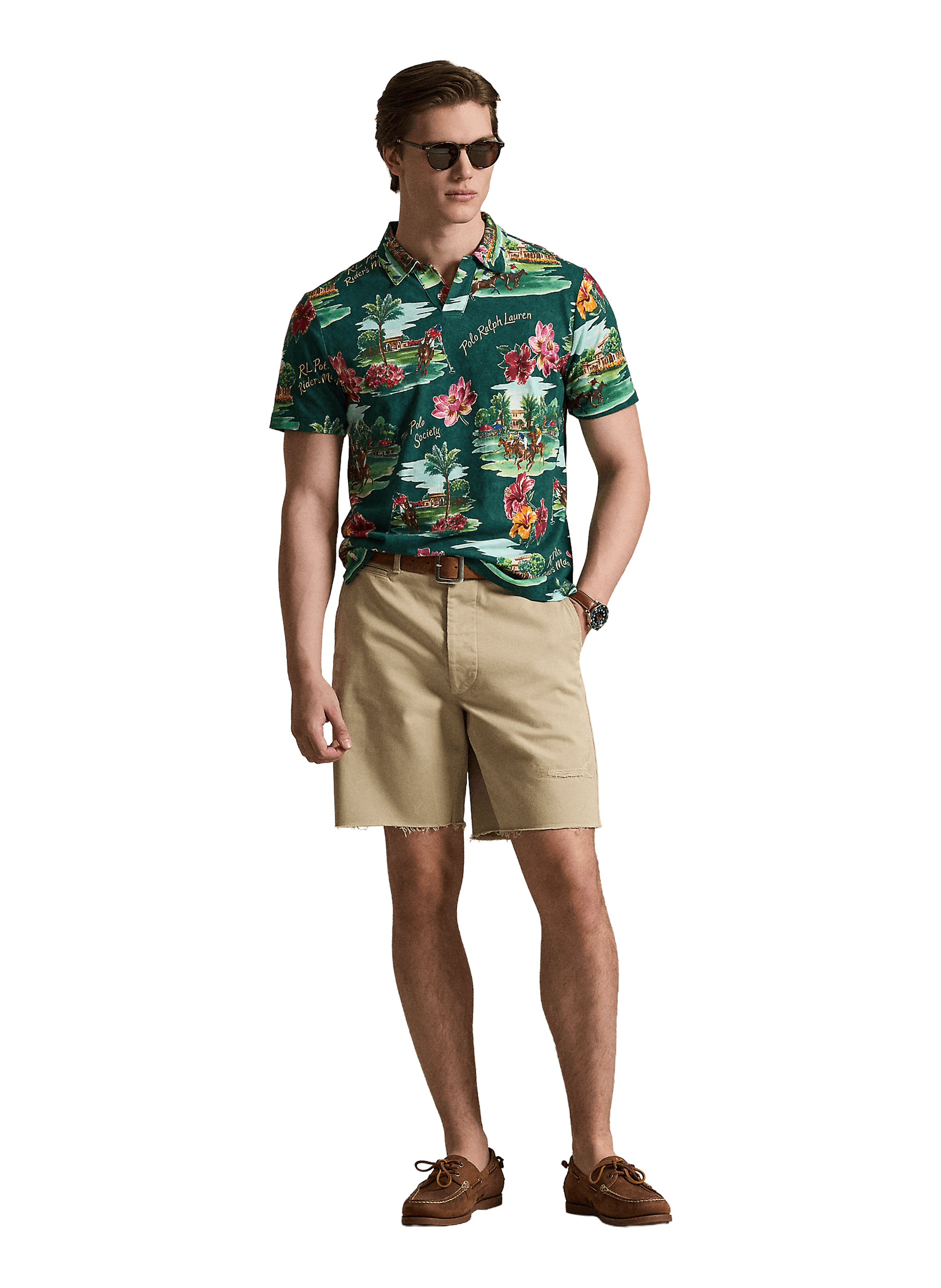 Polo imprimé à manches courtes en lin et coton POLO RALPH LAUREN Green