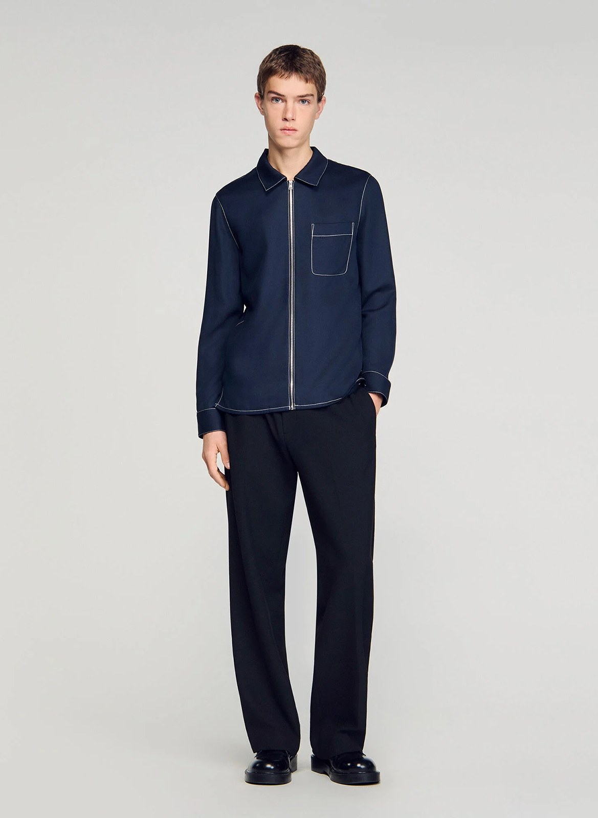 Surchemise zippée à surpiqûres SANDRO Bleu