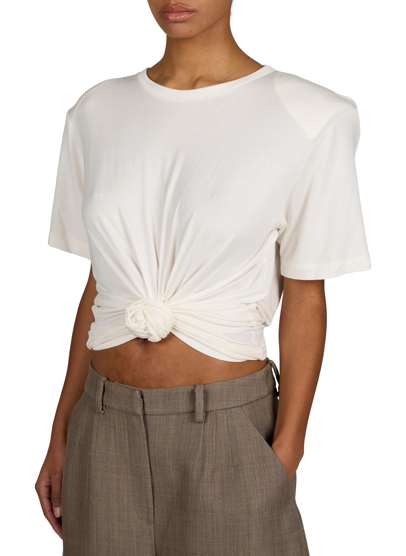 T-shirt uni noué à l'avant MAGDA BUTRYM Beige