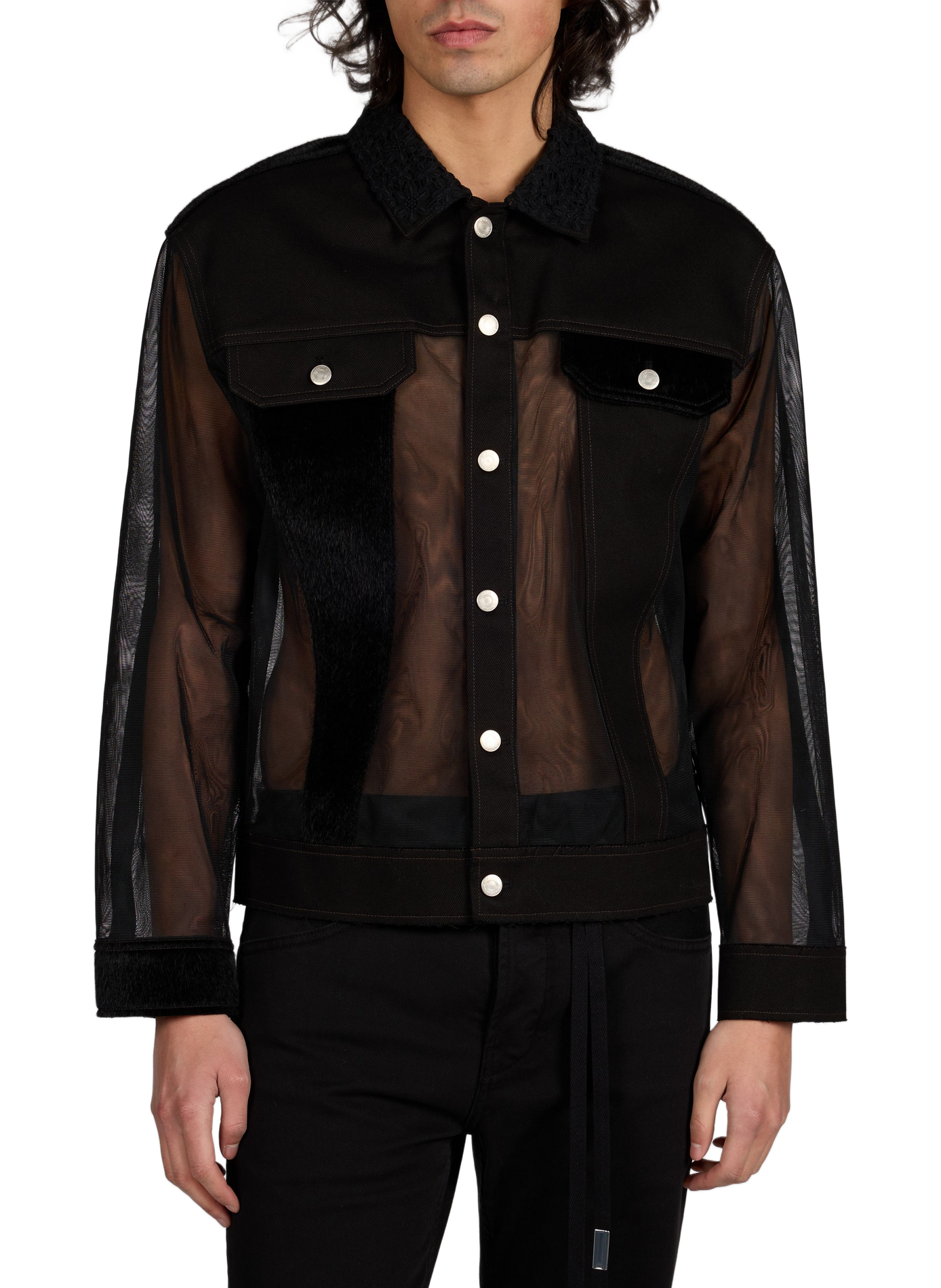 Veste bi-matière semi-transparente à col brodé ANDERSSON BELL Black