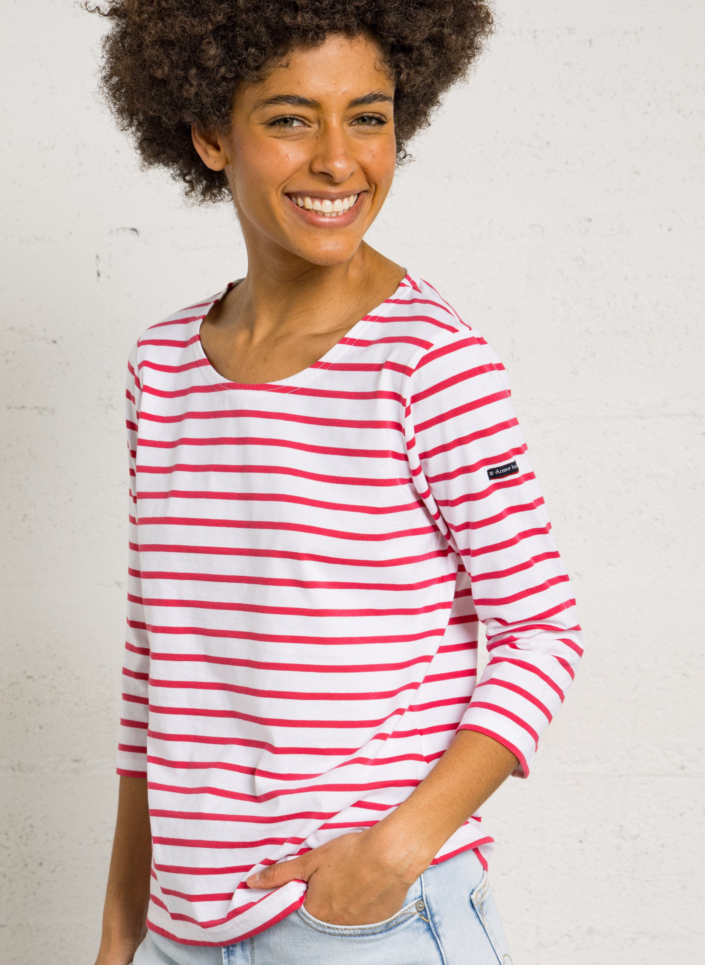 Tee-shirt droit col rond en coton  Blanc-primerose