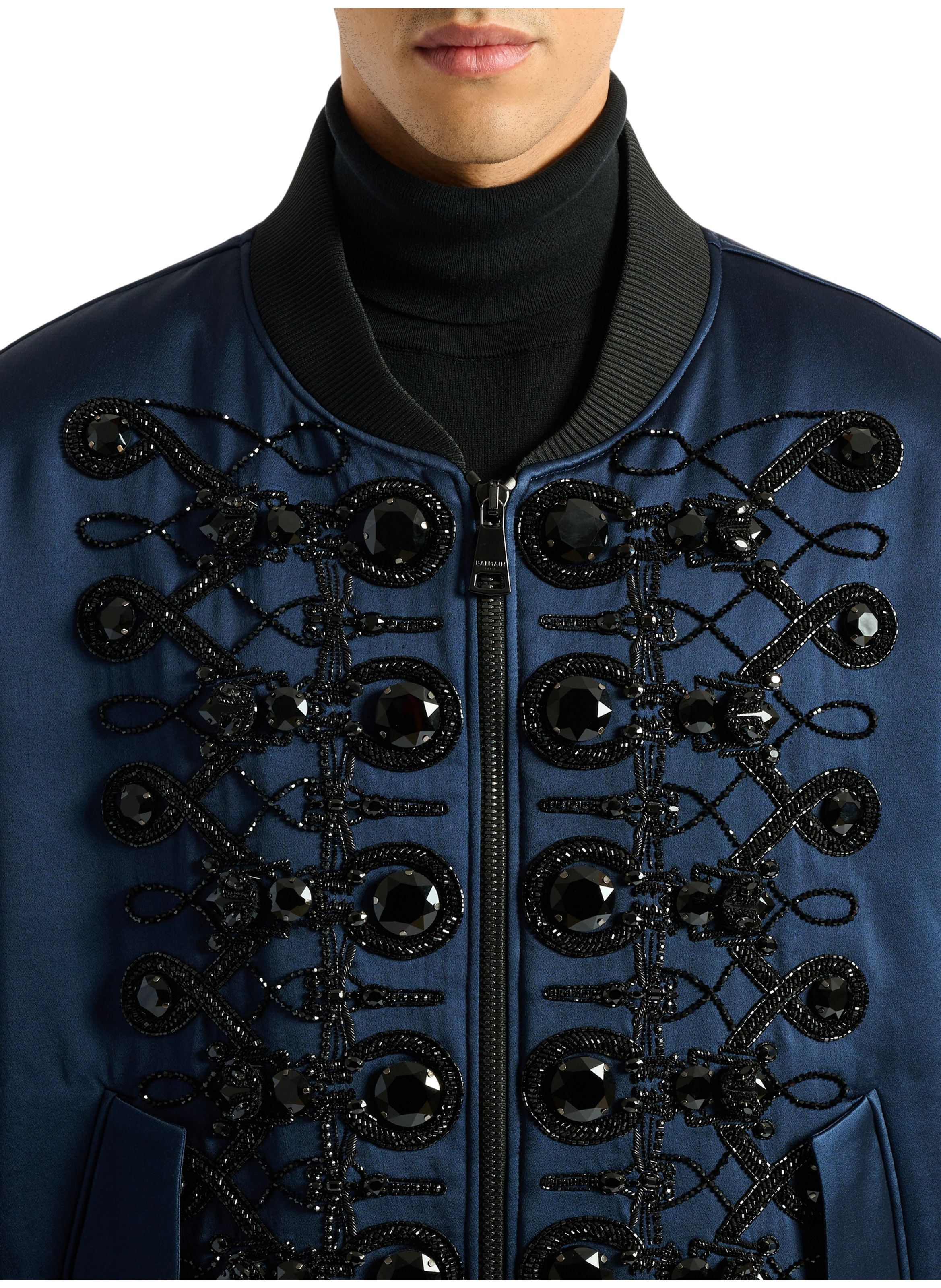 Bomber à brandebourgs en satin BALMAIN Noir
