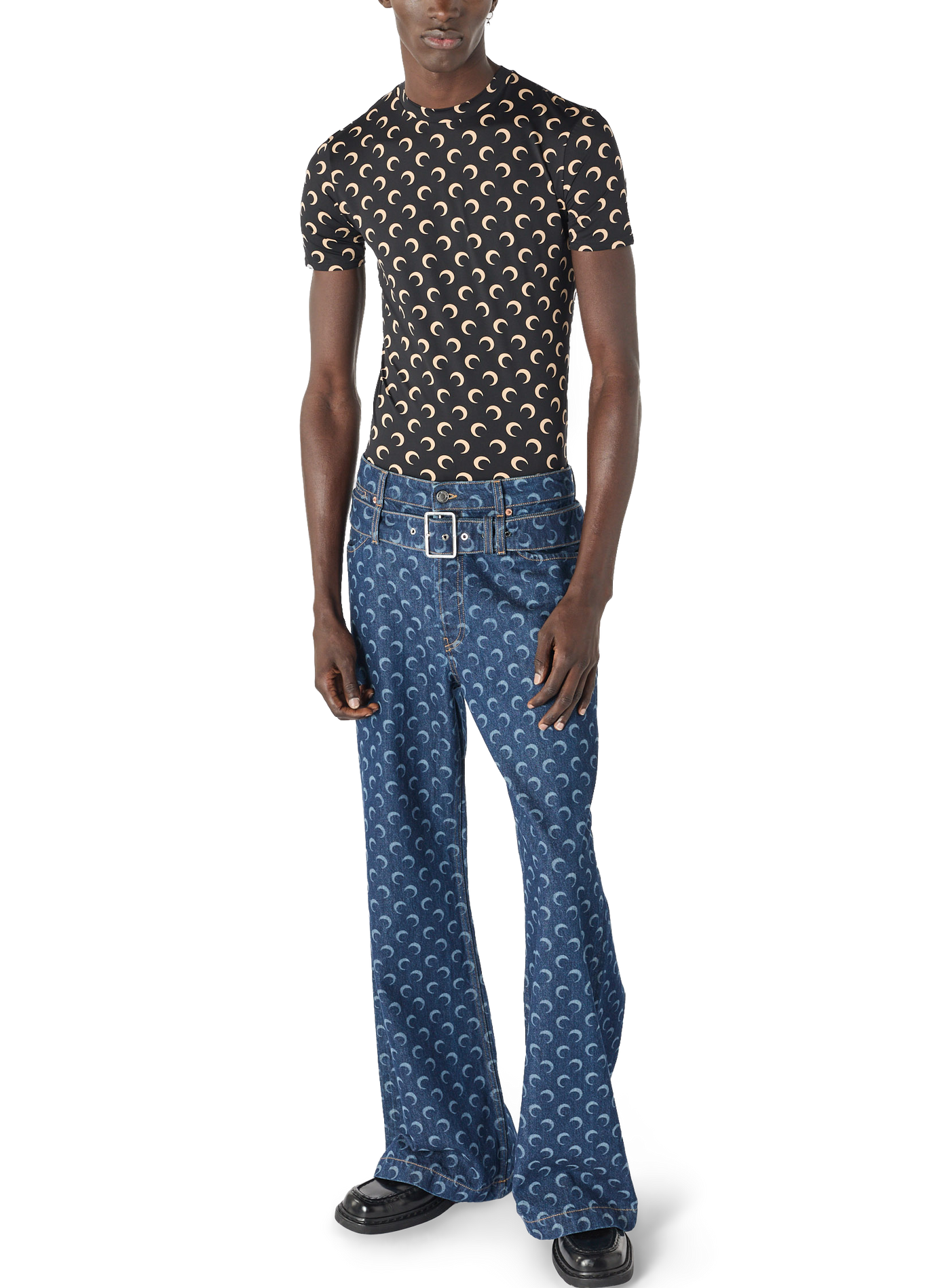 Jean droit ceinturé denim bleu nuit MARINE SERRE Bleu