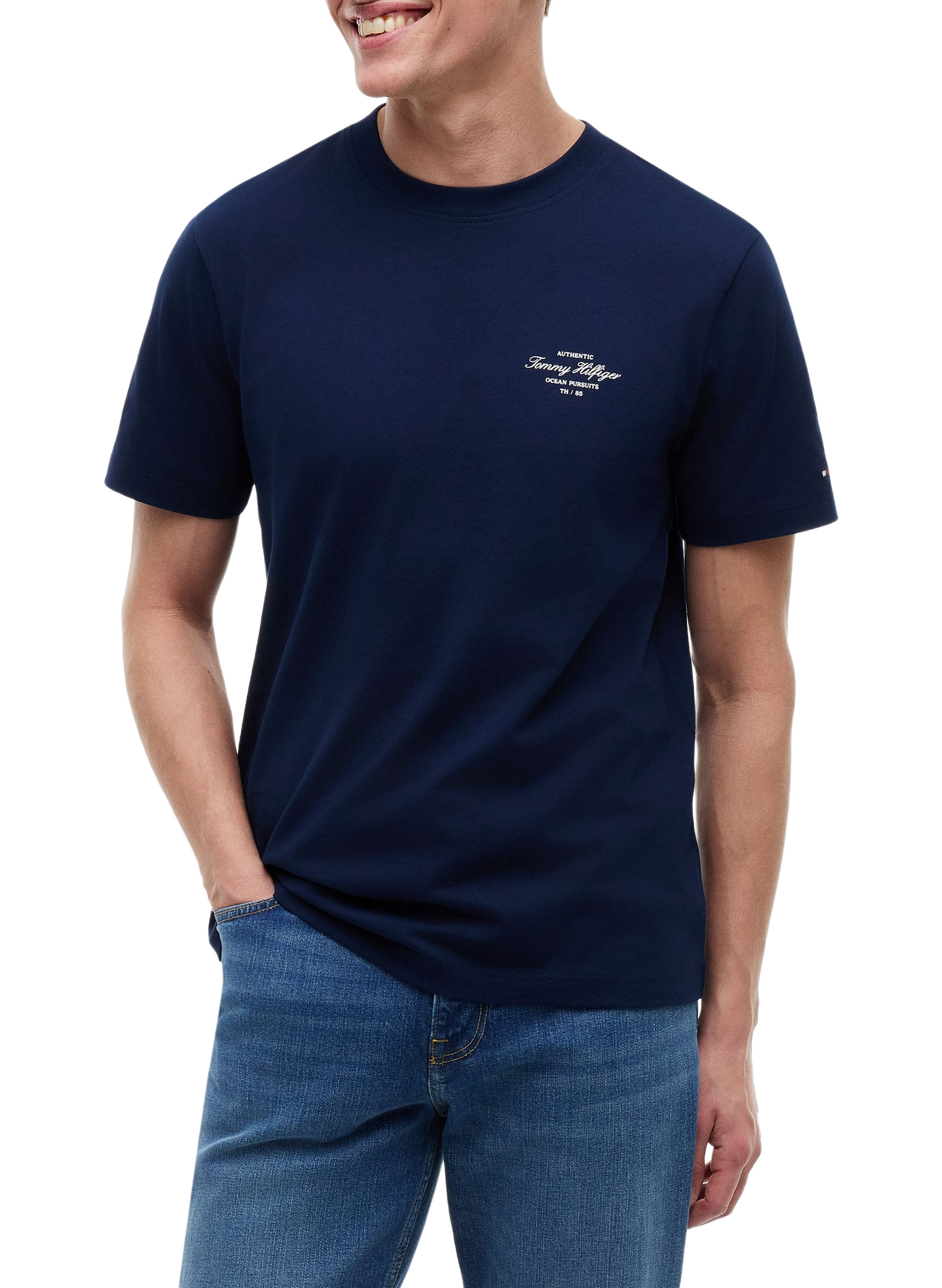 T-shirt droit imprimé en coton TOMMY HILFIGER Bleu