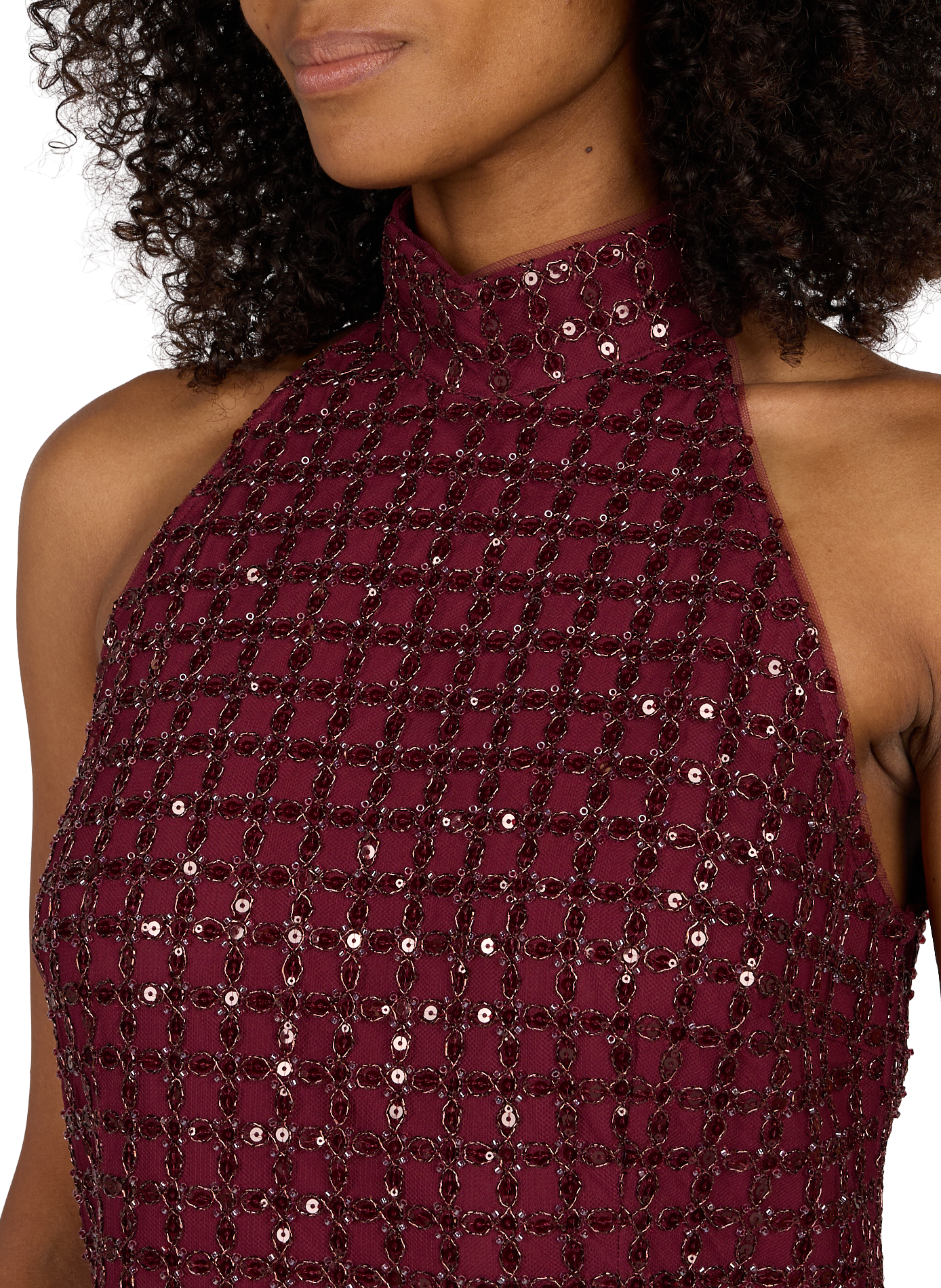 Fitted backless dress with pearls and sequins ROTATE Red