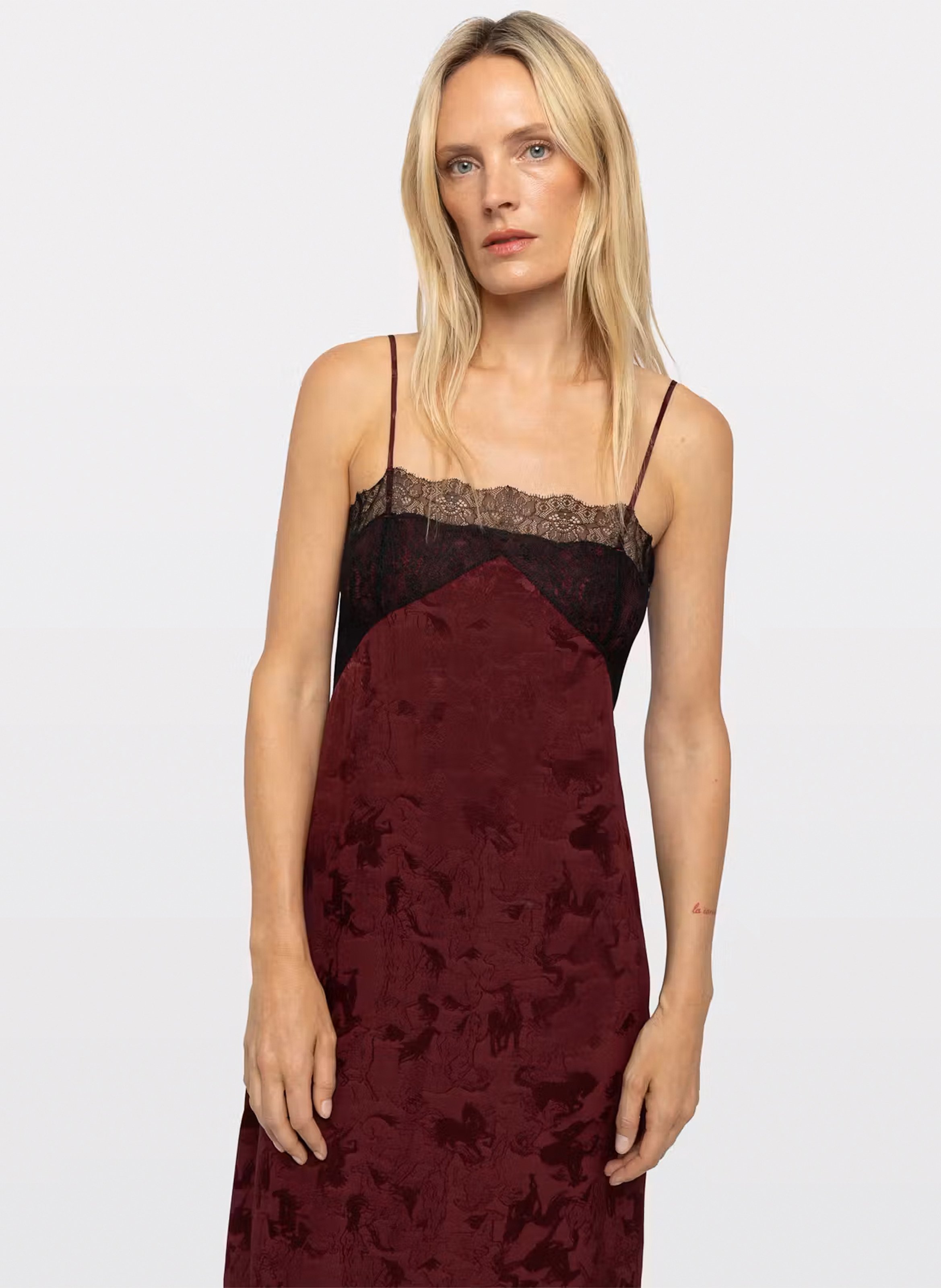 Robe longue jacquard avec dentelle en soie ridar ZADIG&VOLTAIRE Rouge