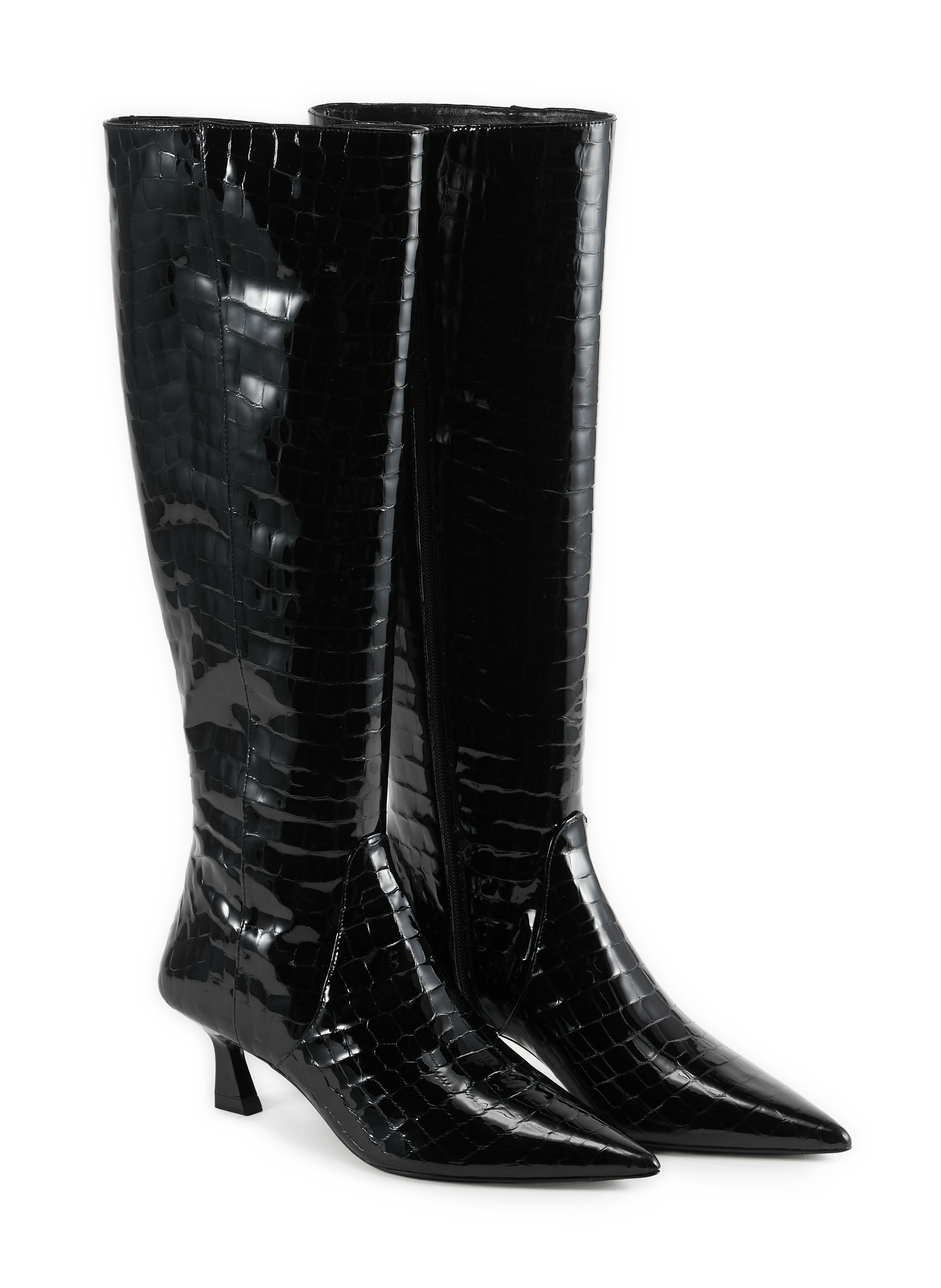High boots in python patent leather STUART WEITZMAN Brown