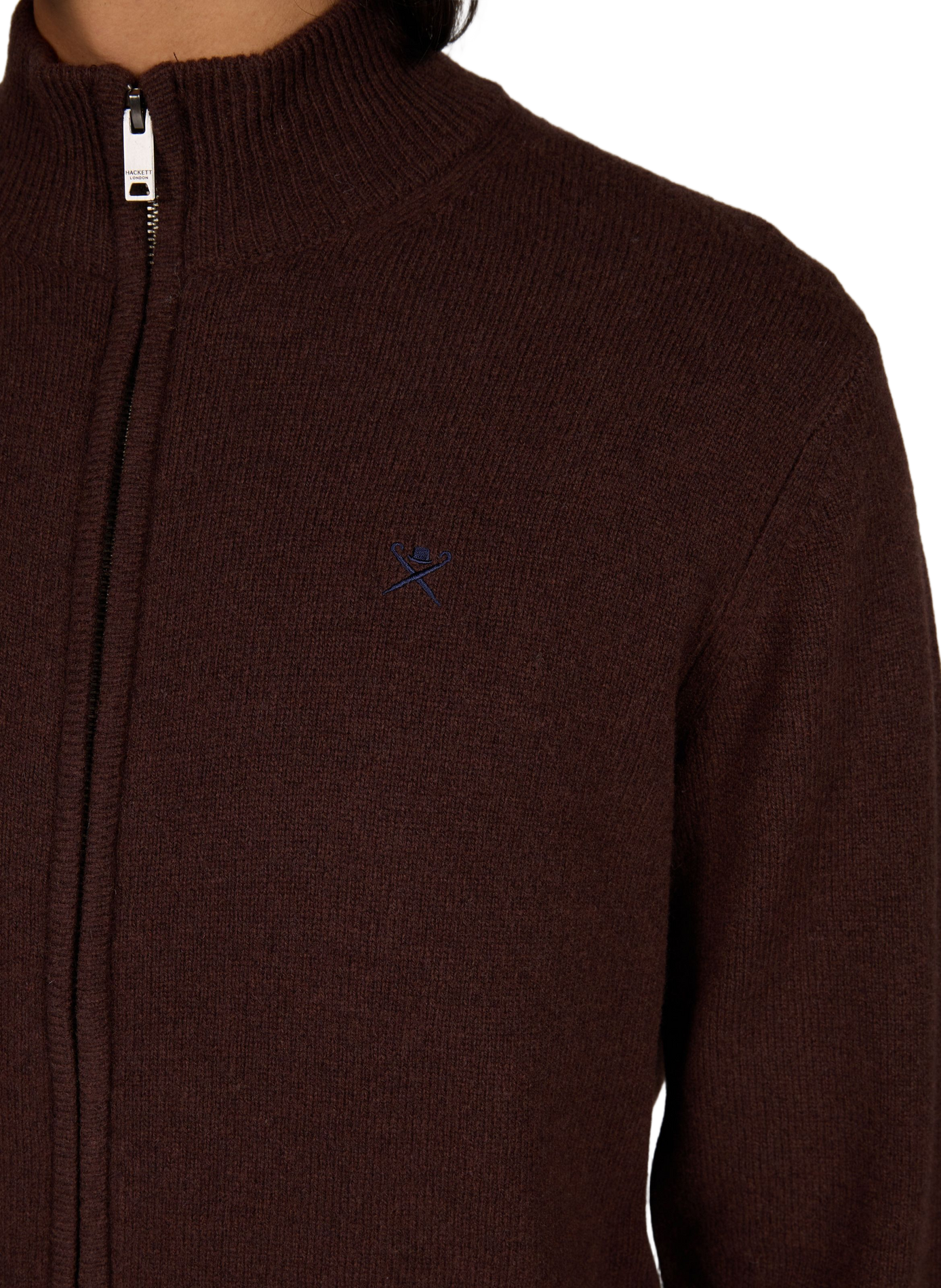 Gilet zippé col montant en laine HACKETT Marron