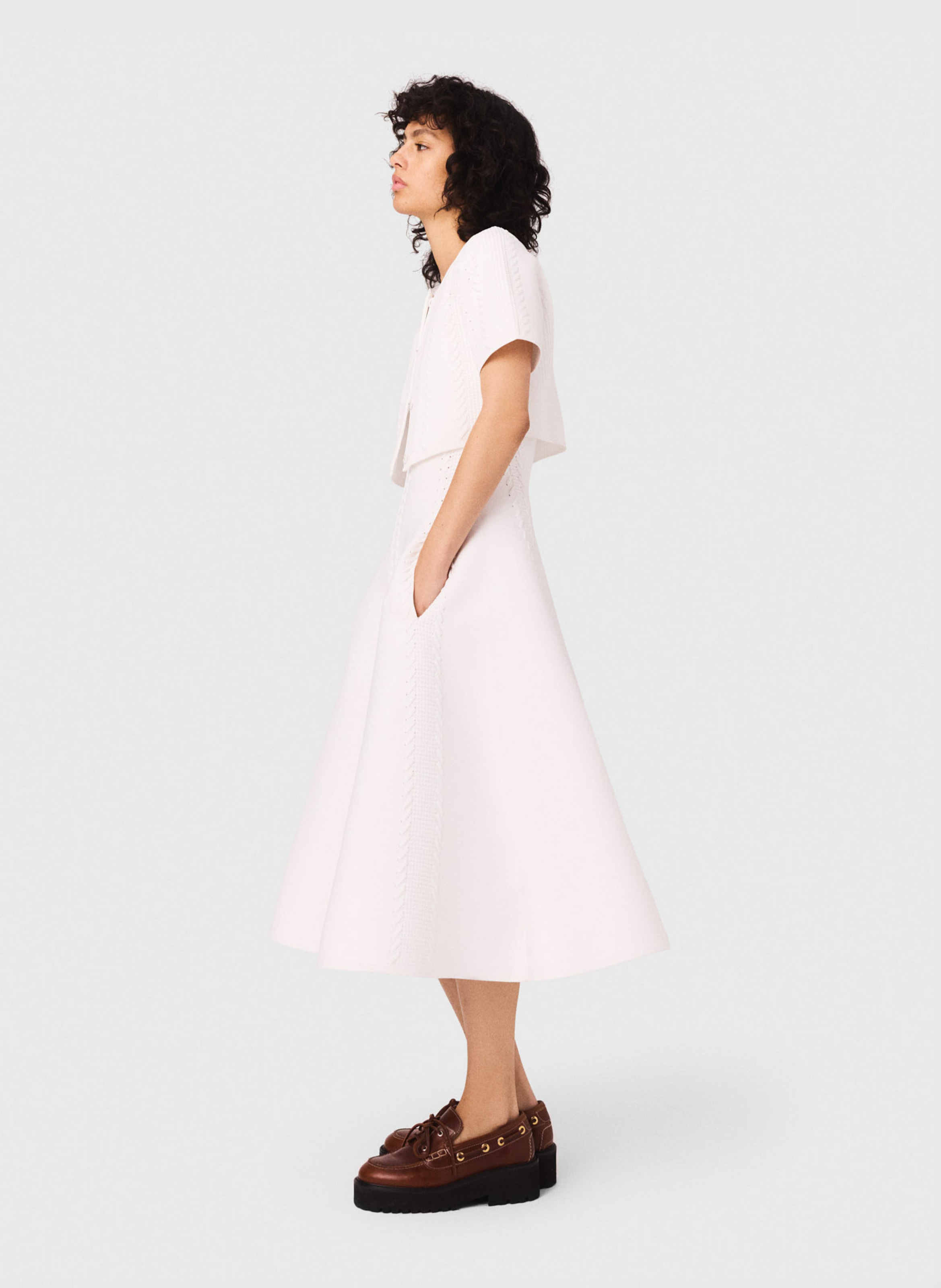 Cardigan court en maille tressée MAJE Blanc