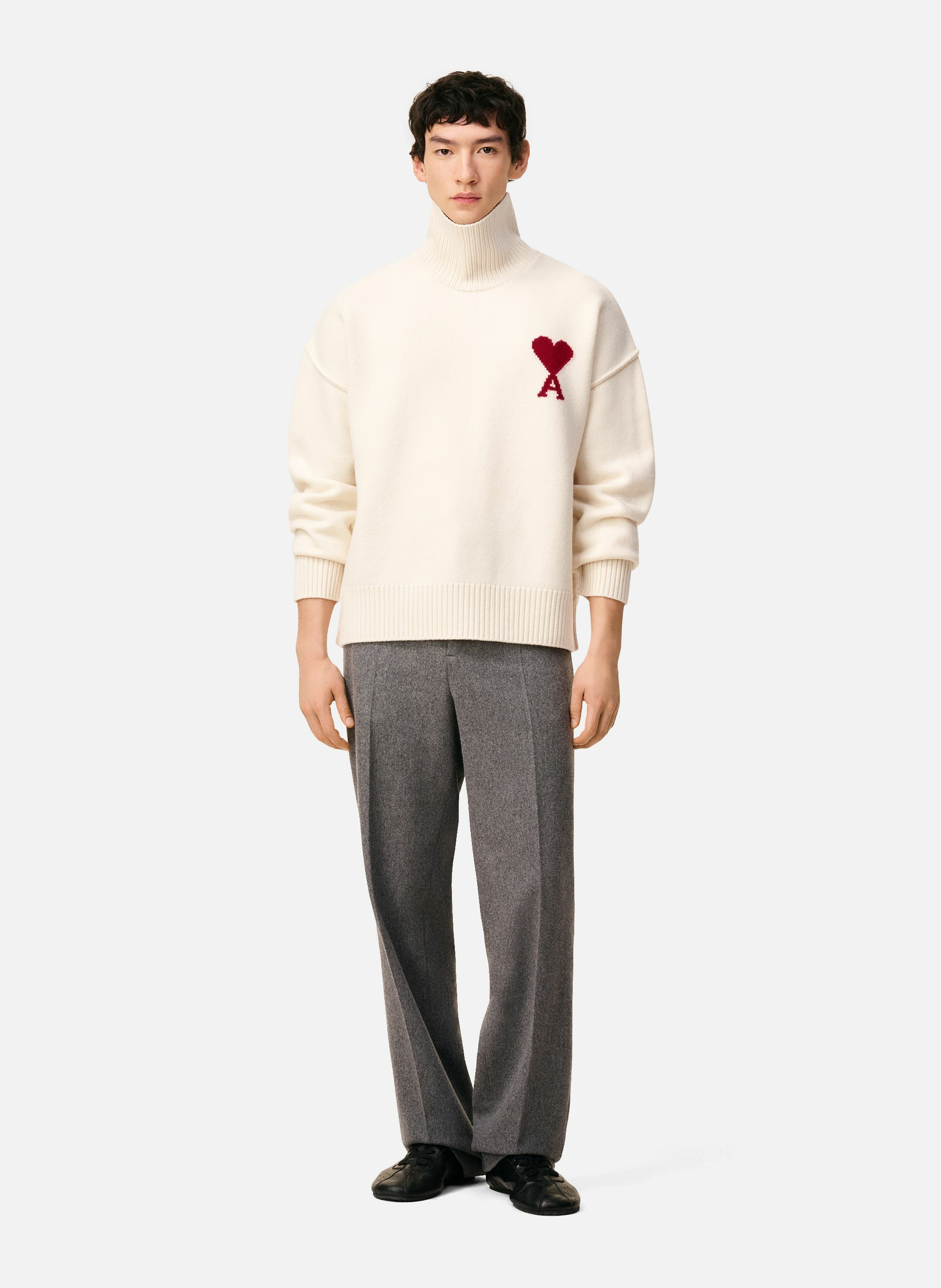 Pull col cheminée ami de coeur en laine unisexe AMI PARIS Blanc