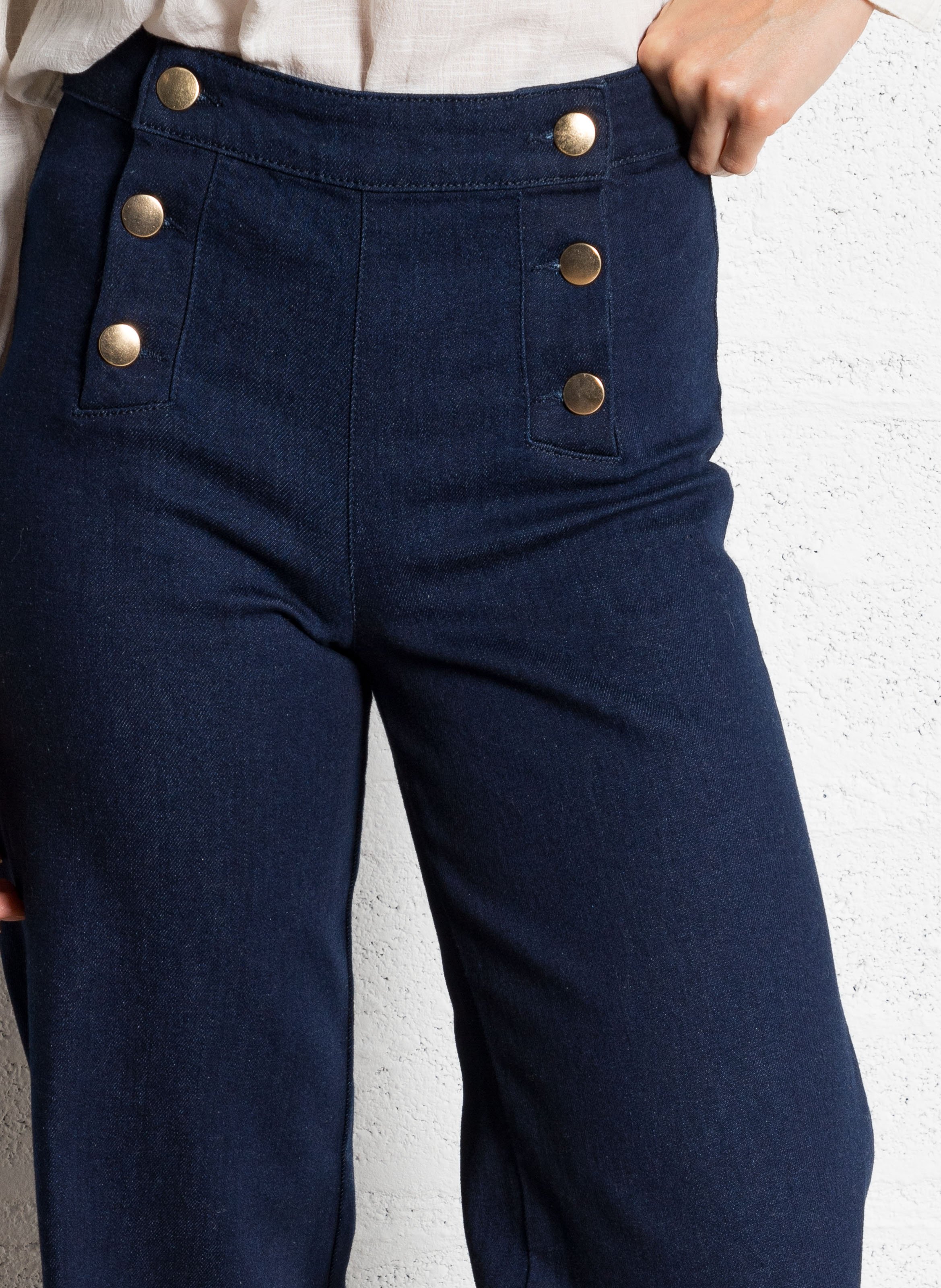 Jean taille haute évasé oxan Bleu