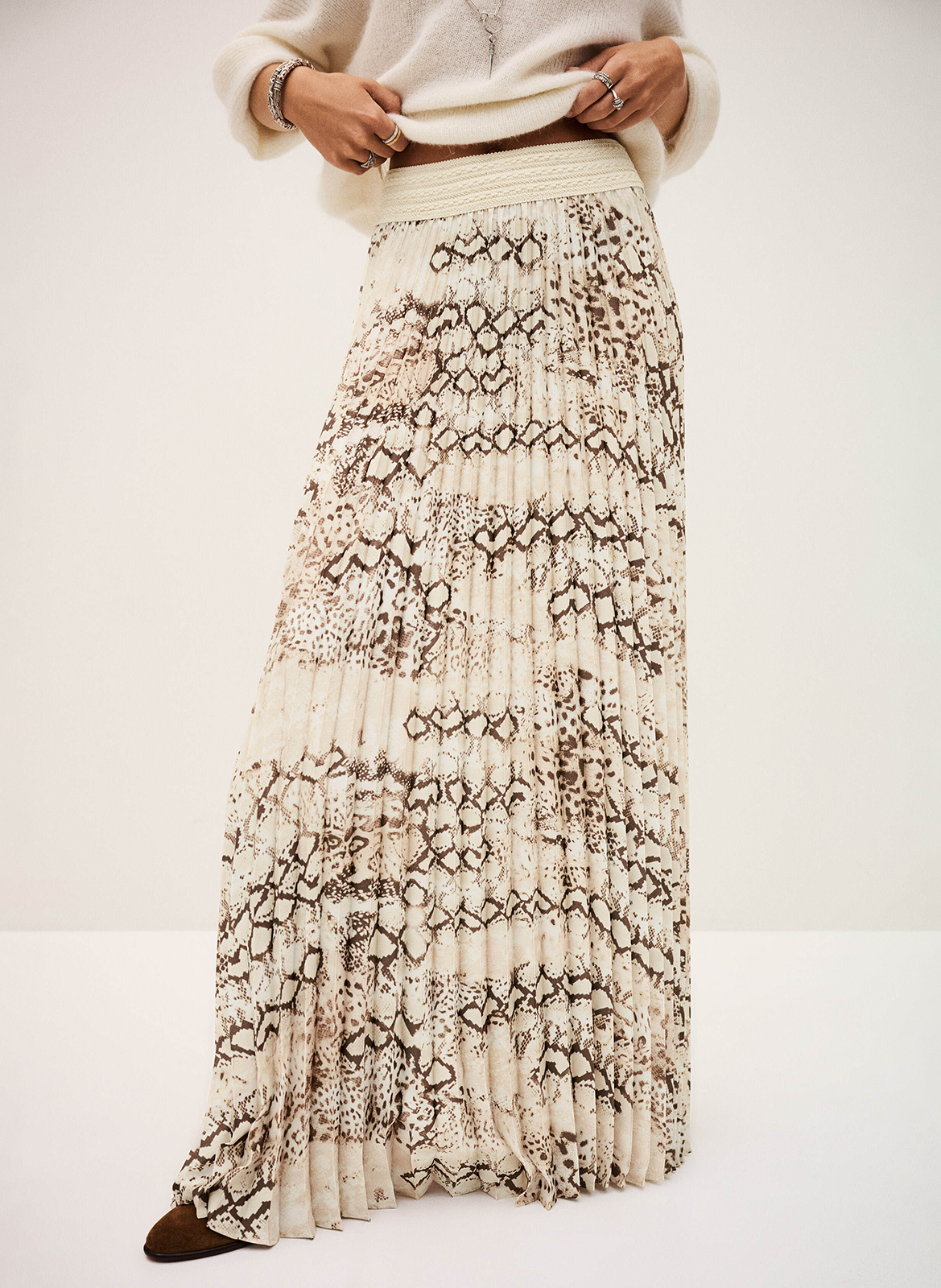 BA&SH Jupe longue imprimée howie Beige
