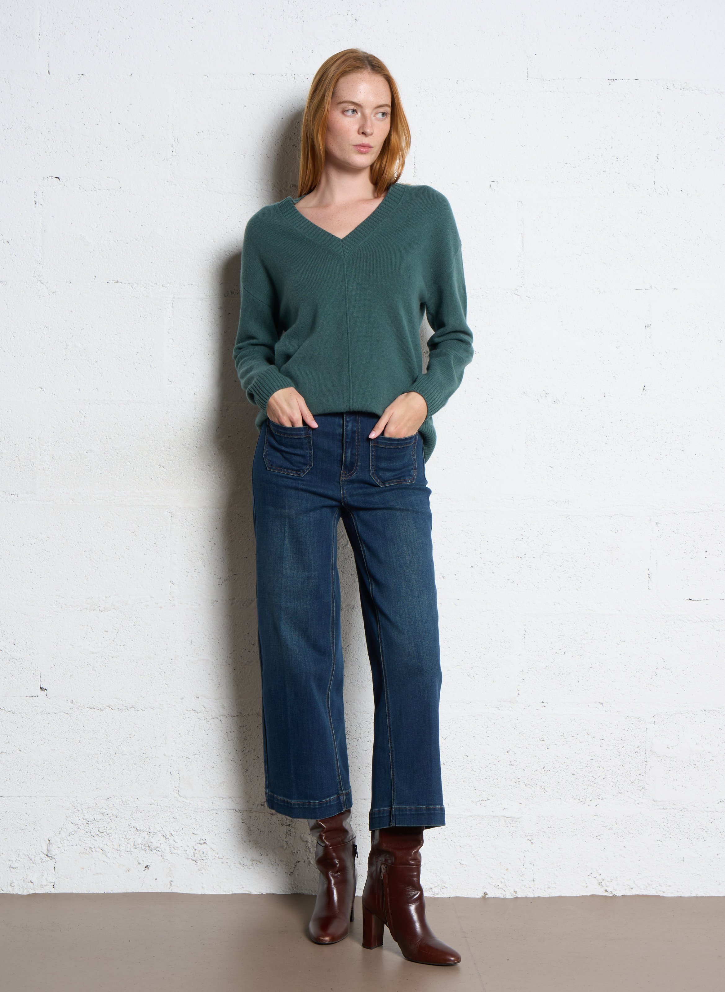 Jean cropped évasé en coton mélangé lea MAISON 123 Bleu
